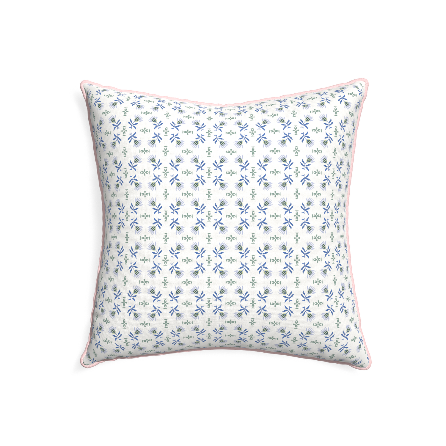 22-square lee custom blue & green floralpillow with petal piping on white background