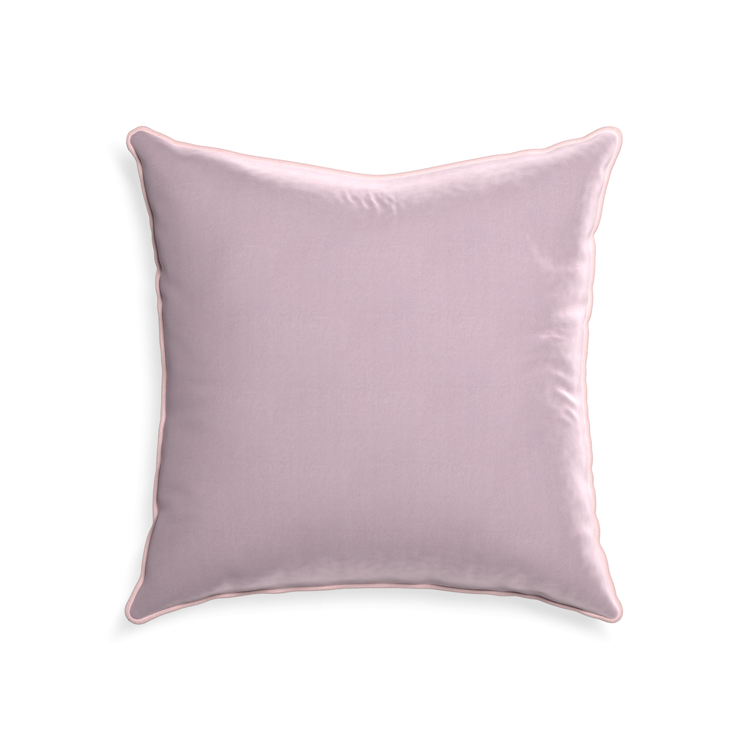 22-square lilac velvet custom pillow with petal piping on white background