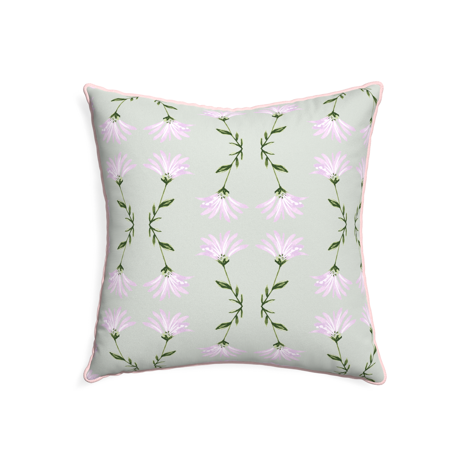 22-square marina sage custom pillow with petal piping on white background