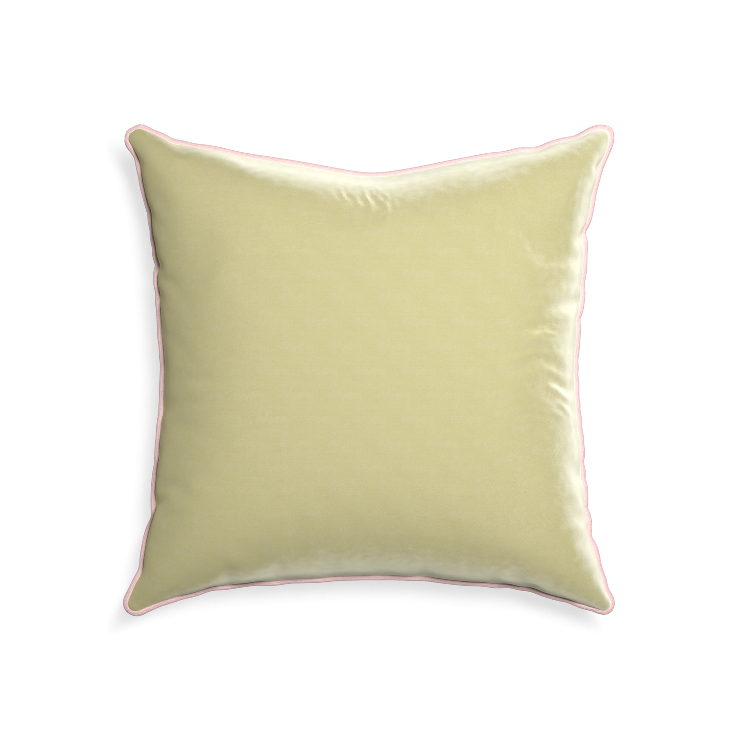 square light green velvet pillow with light pink piping
