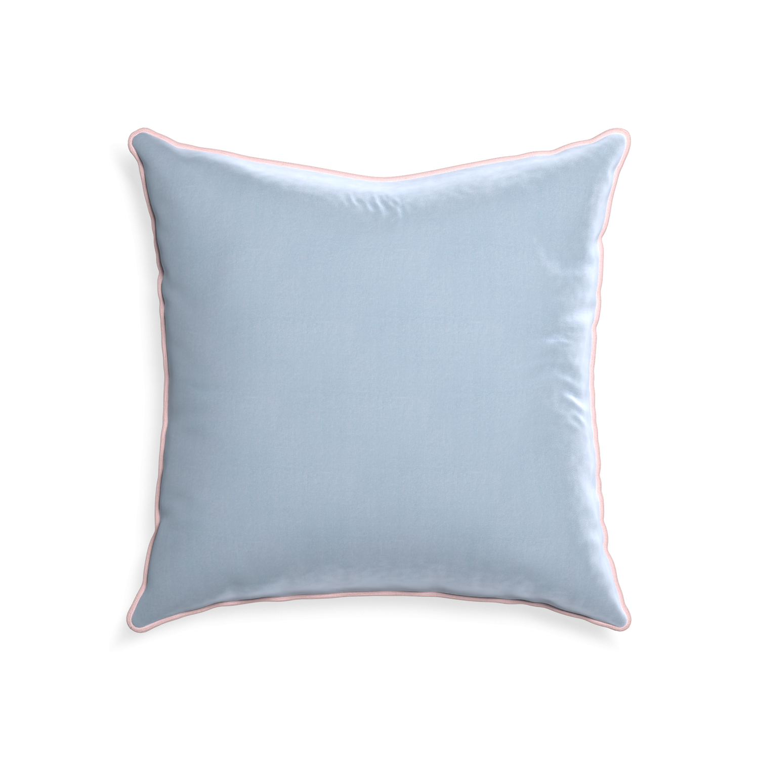 square light blue velvet pillow with light pink piping