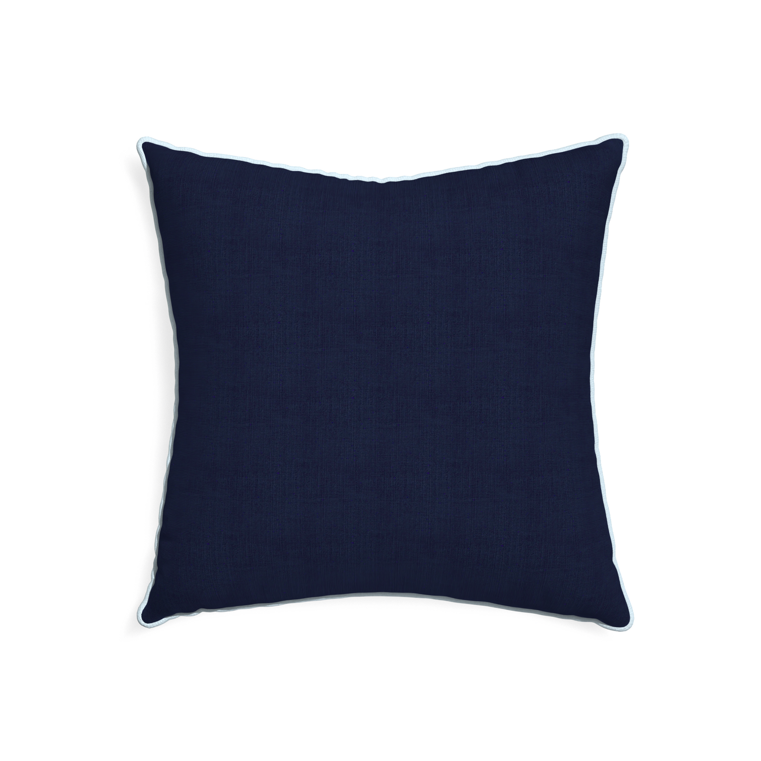 22-square midnight custom pillow with powder piping on white background