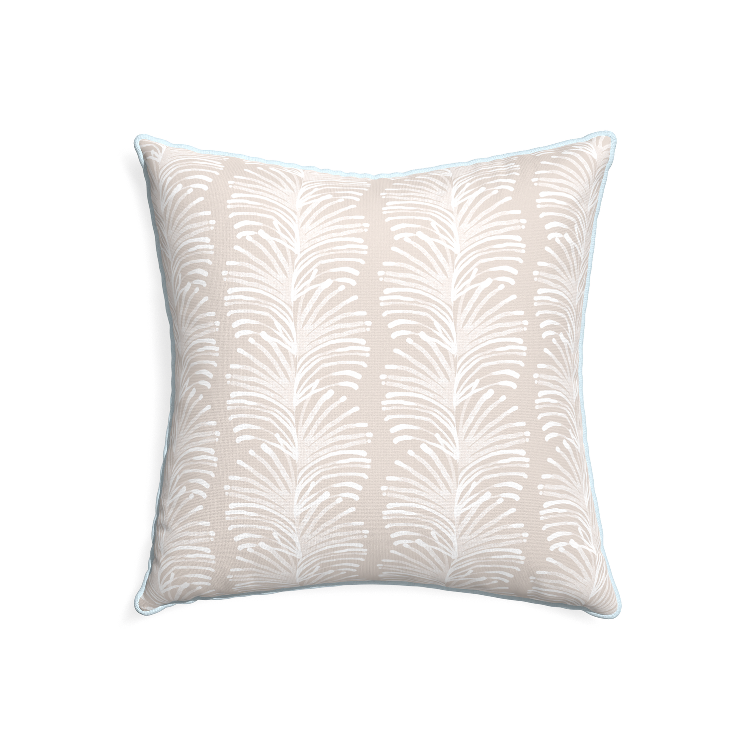 22-square emma sand custom sand colored botanical stripepillow with powder piping on white background