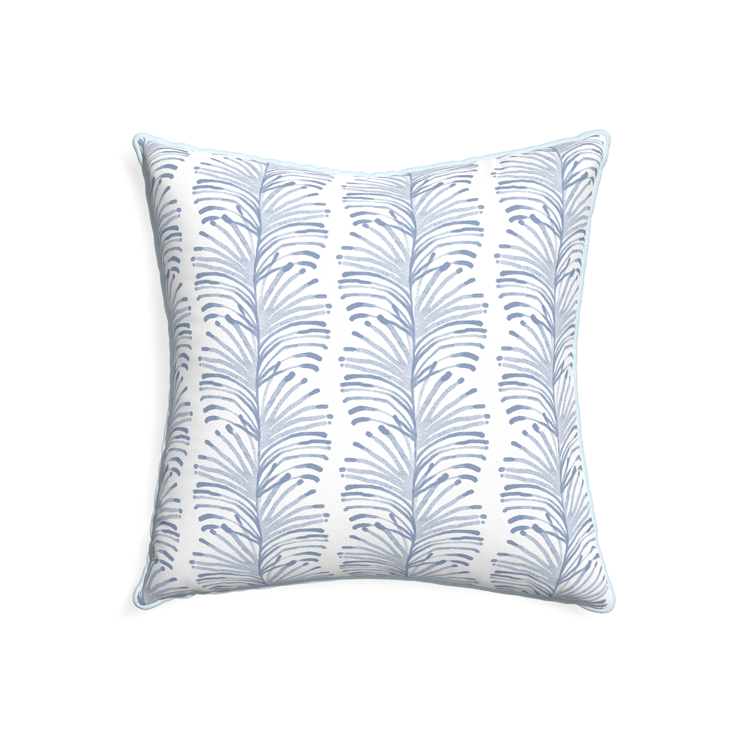 22-square emma sky custom pillow with powder piping on white background