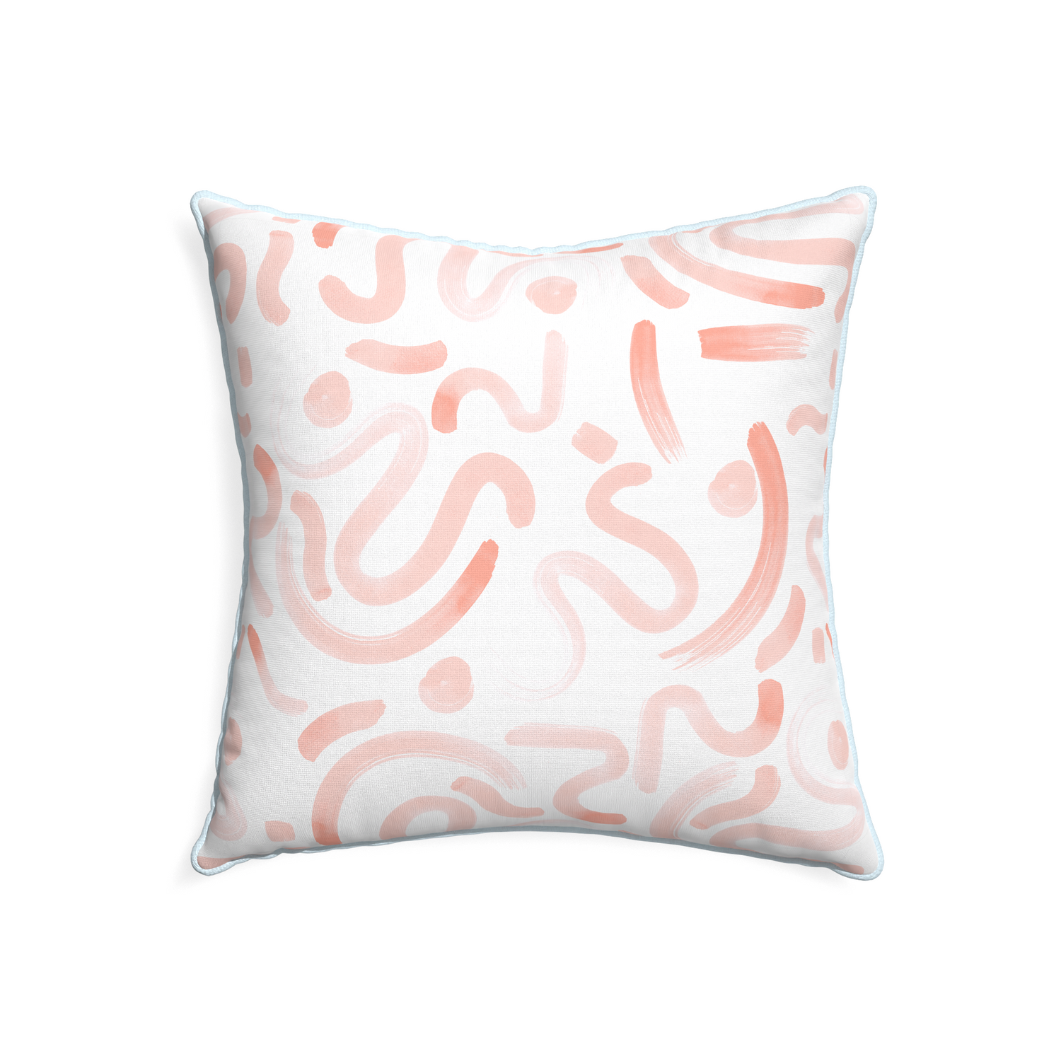 22-square hockney pink custom pillow with powder piping on white background