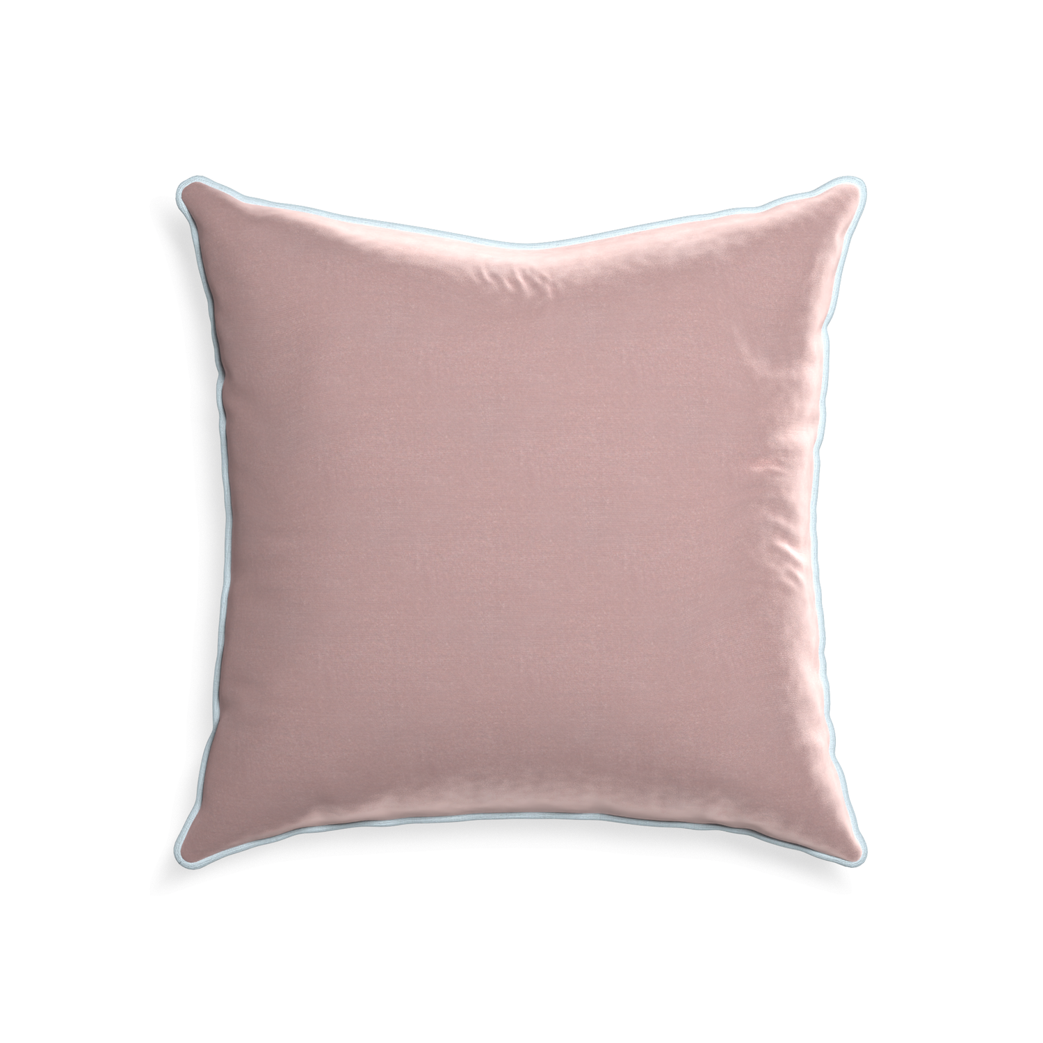 22-square mauve velvet custom pillow with powder piping on white background