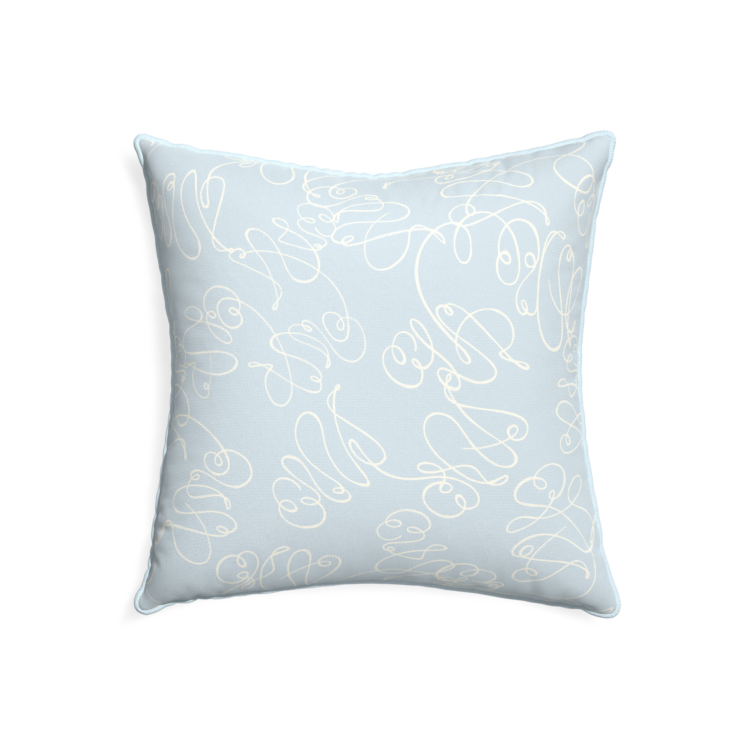 22-square mirabella custom pillow with powder piping on white background