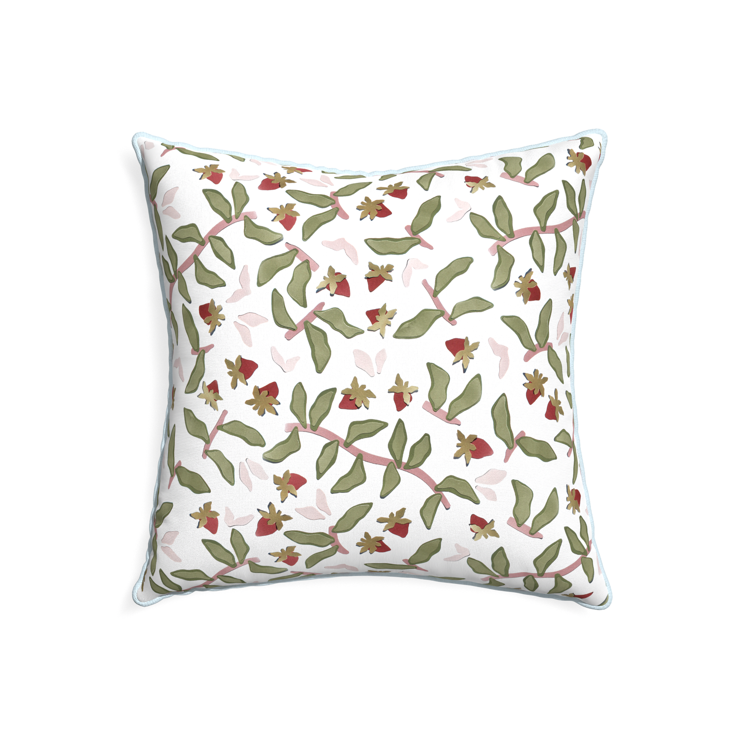 22-square nellie custom strawberry & botanicalpillow with powder piping on white background