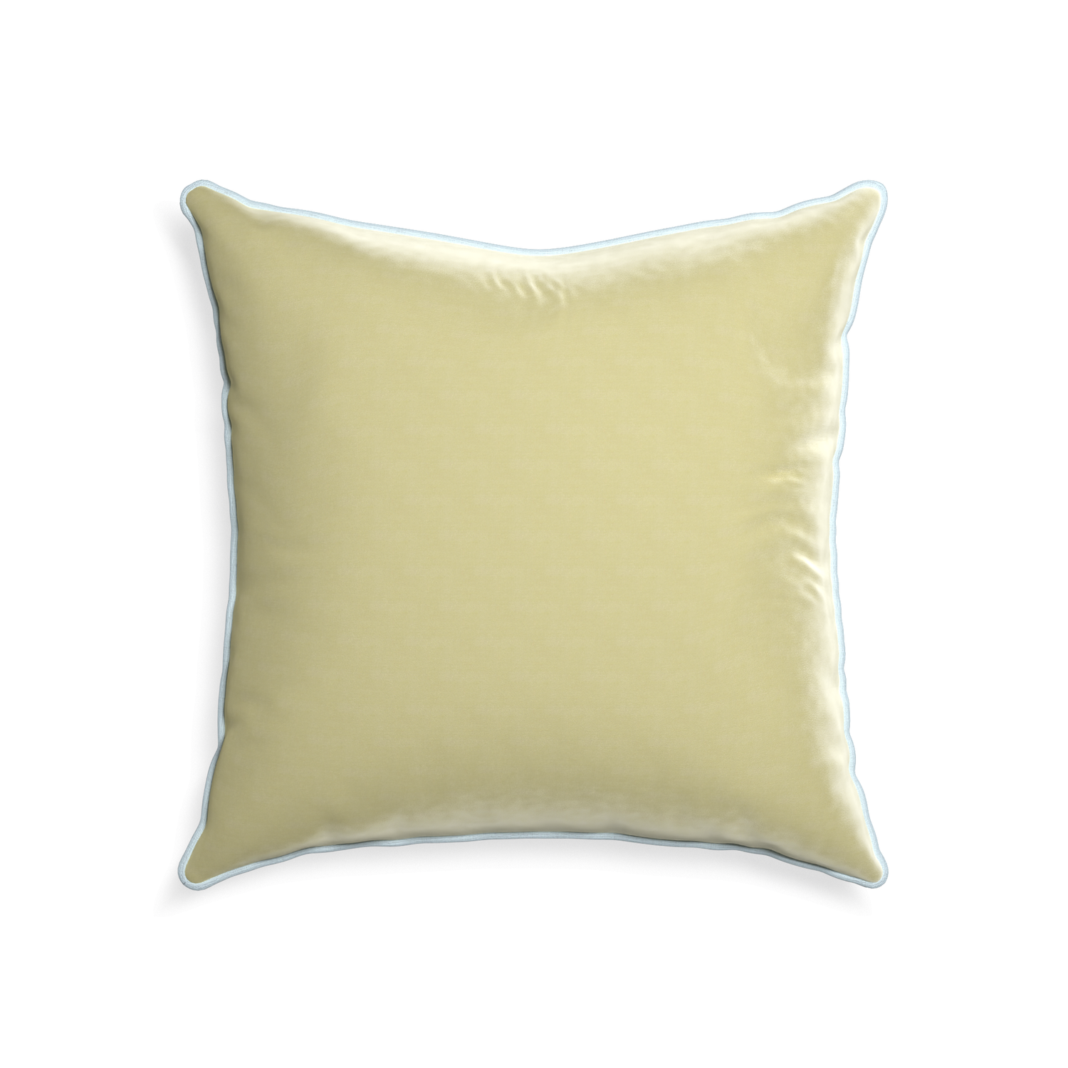 square light green velvet pillow with light blue piping