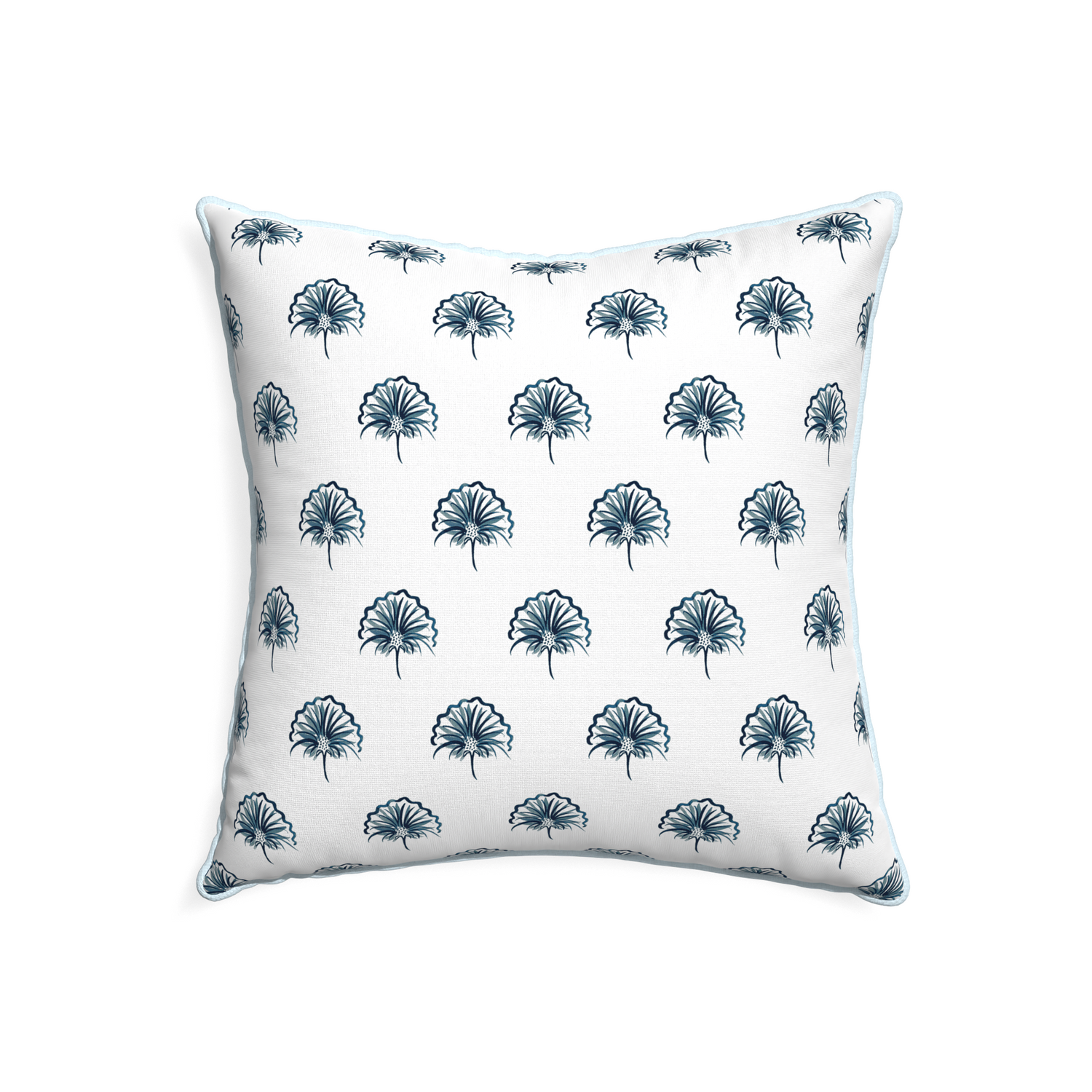 22-square penelope midnight custom floral navypillow with powder piping on white background