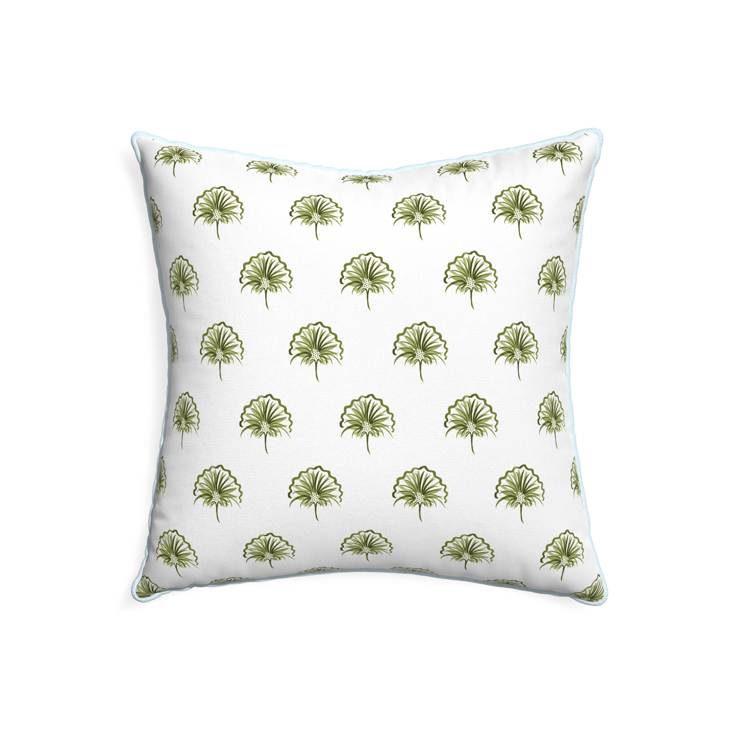 22-square penelope moss custom green floralpillow with powder piping on white background