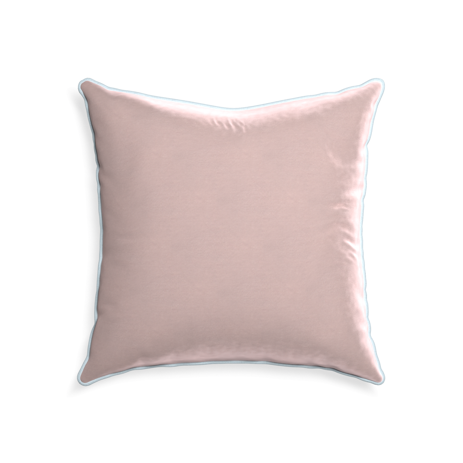 22-square rose velvet custom pillow with powder piping on white background
