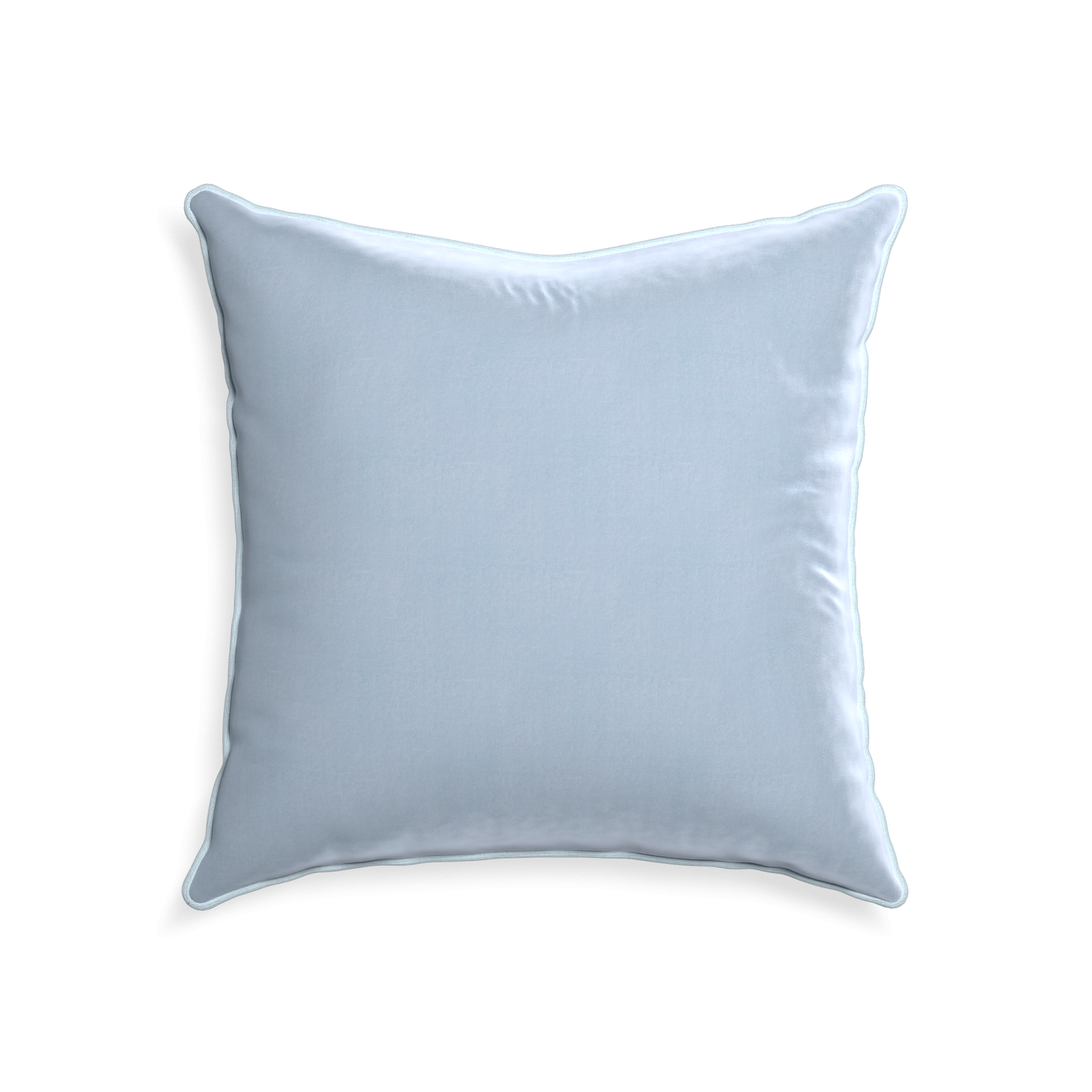 square light blue velvet pillow with light blue piping