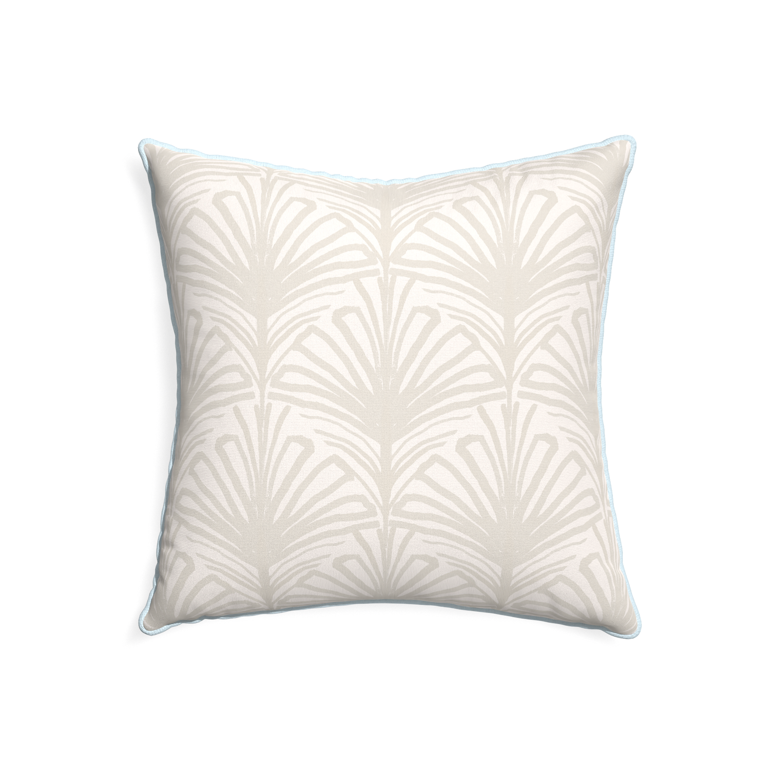 22-square suzy sand custom pillow with powder piping on white background