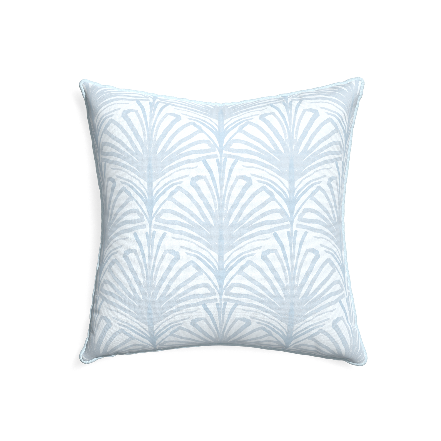 22-square suzy sky custom pillow with powder piping on white background