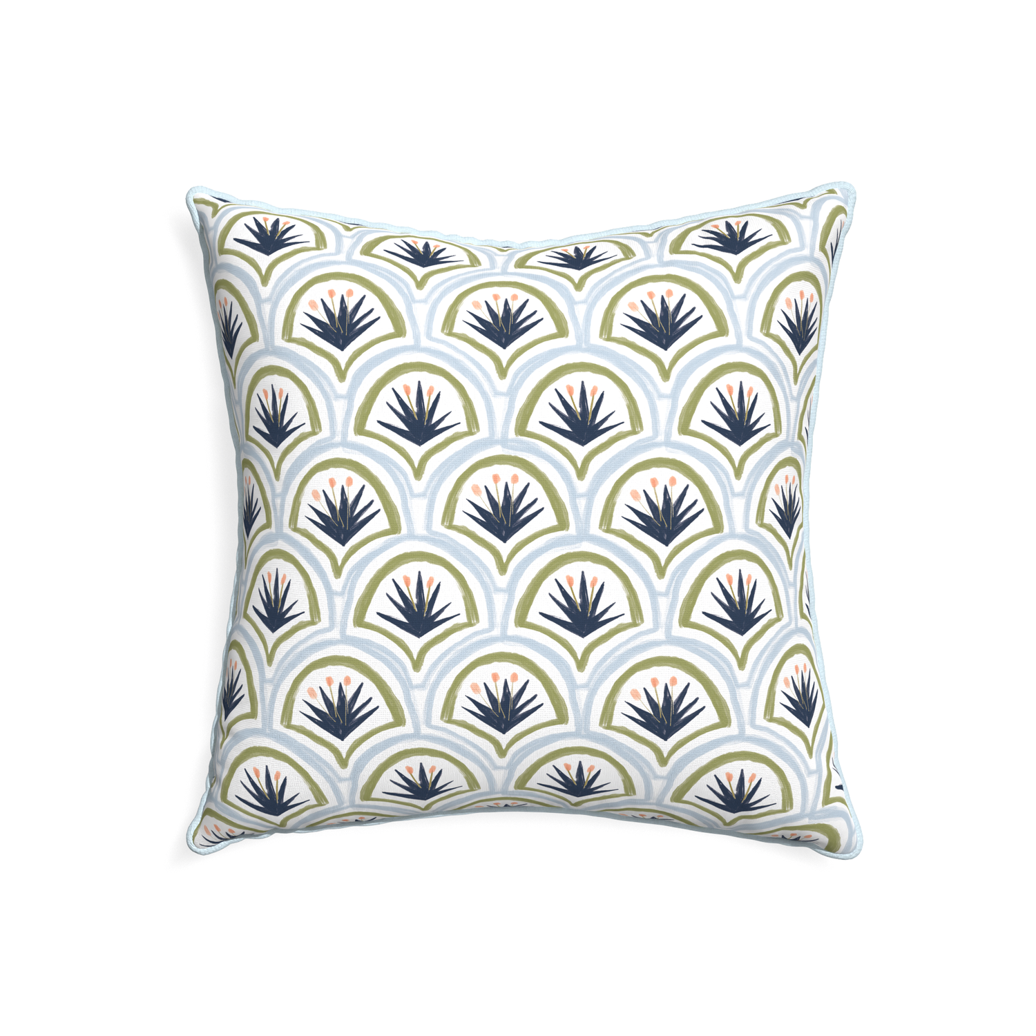 22-square thatcher midnight custom art deco palm patternpillow with powder piping on white background