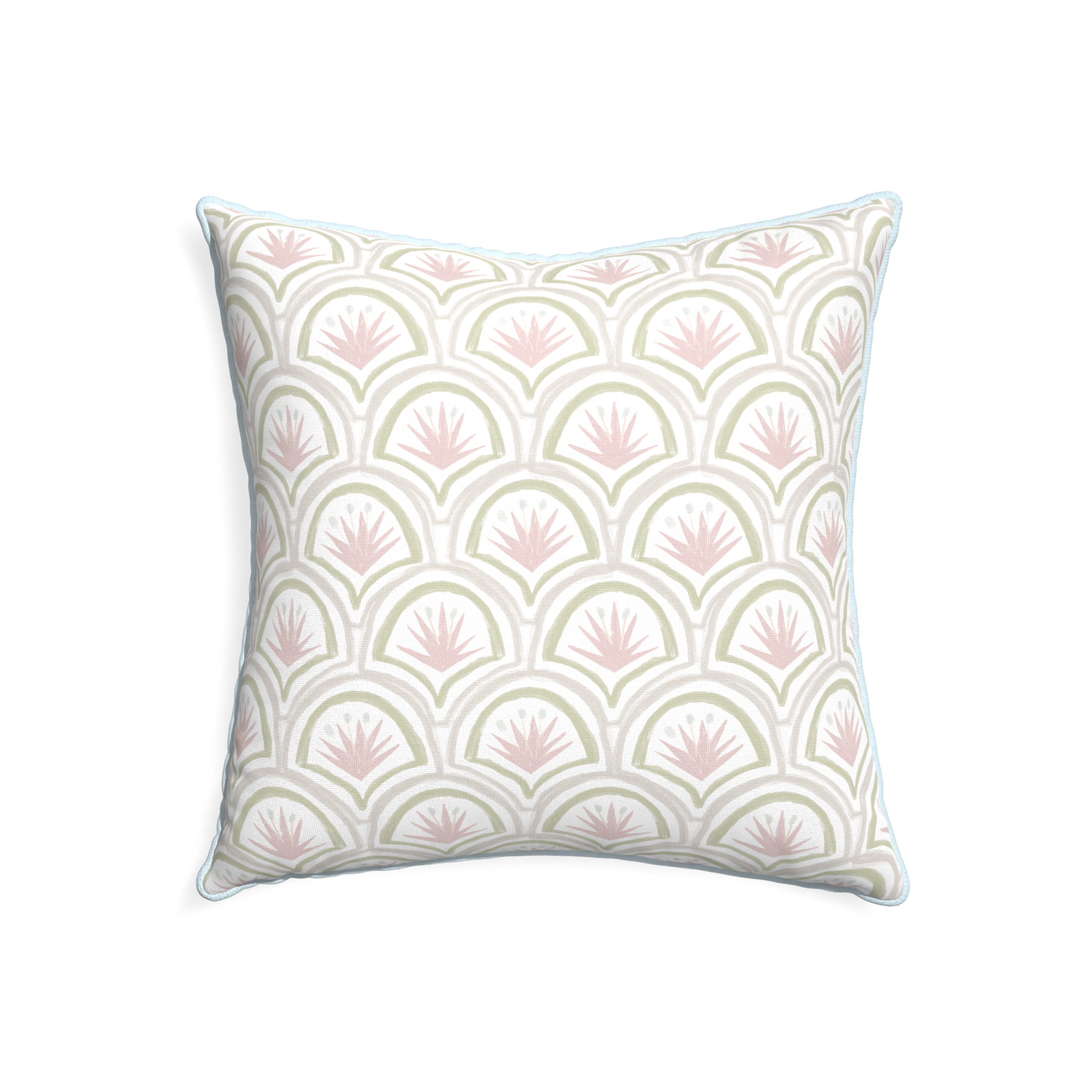 22-square thatcher rose custom pillow with powder piping on white background
