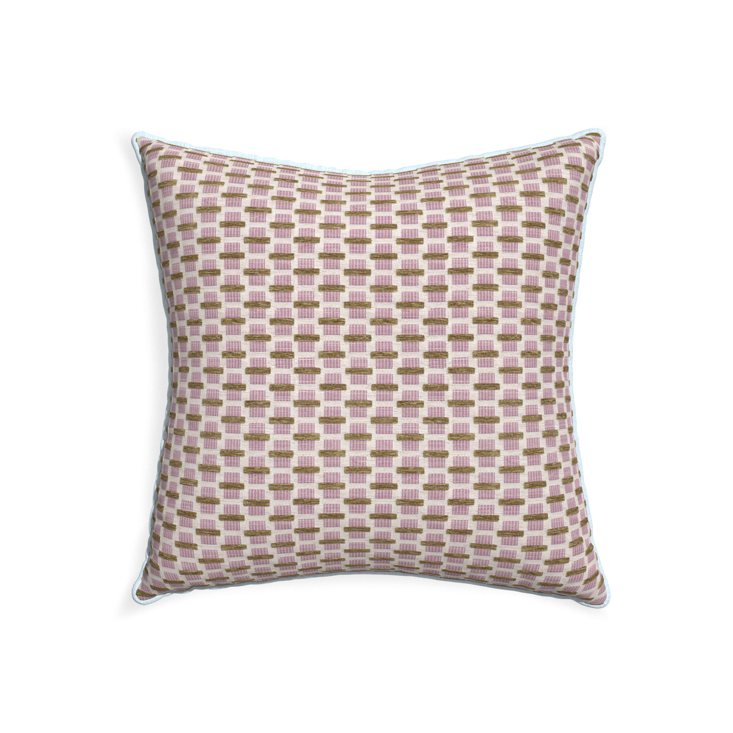 22-square willow orchid custom pink geometric chenillepillow with powder piping on white background