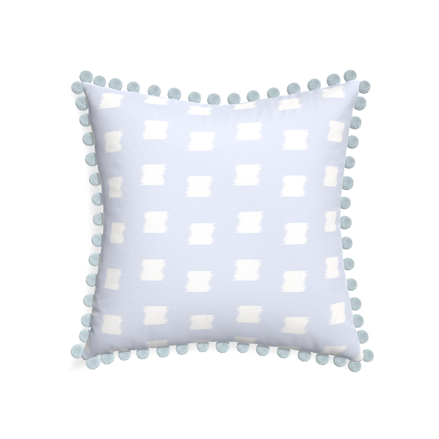 22-square denton custom pillow with powder pom pom on white background