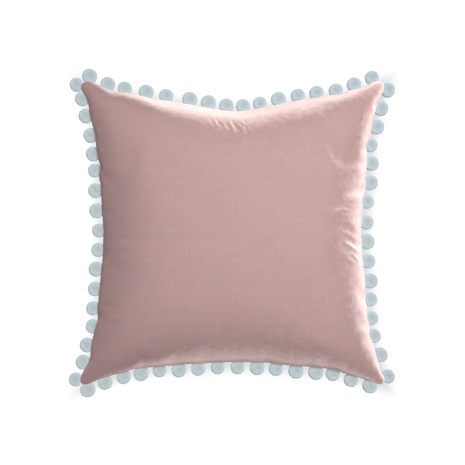 22-square mauve velvet custom pillow with powder pom pom on white background
