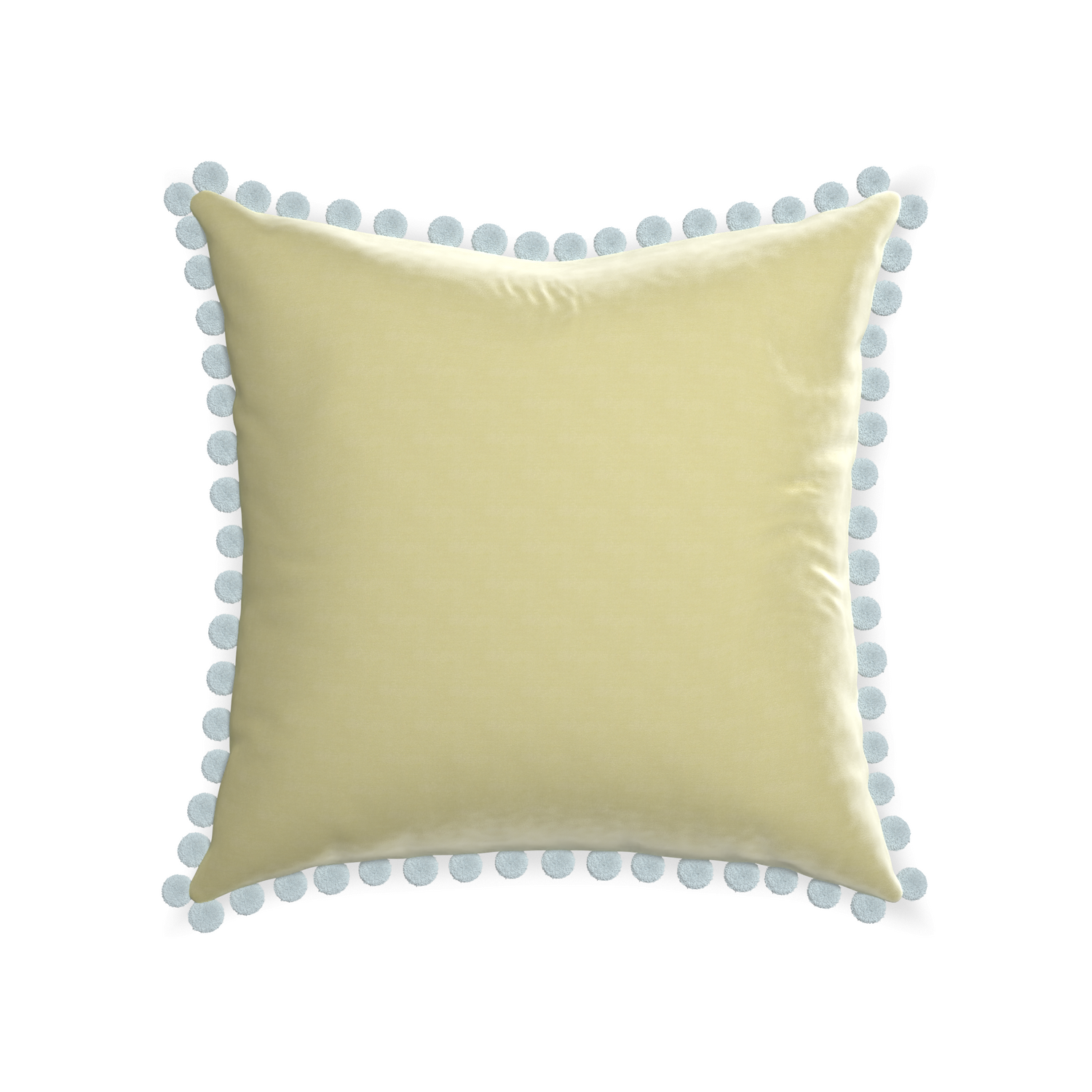22-square pear velvet custom pillow with powder pom pom on white background