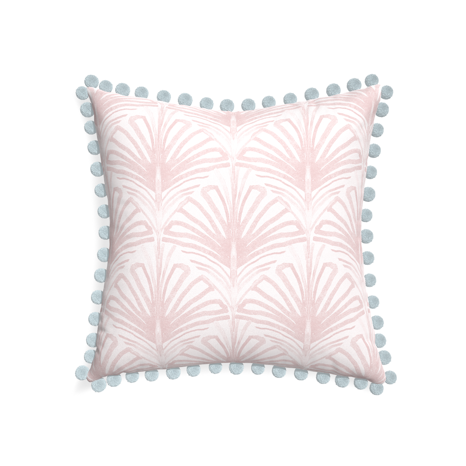 22-square suzy rose custom pillow with powder pom pom on white background