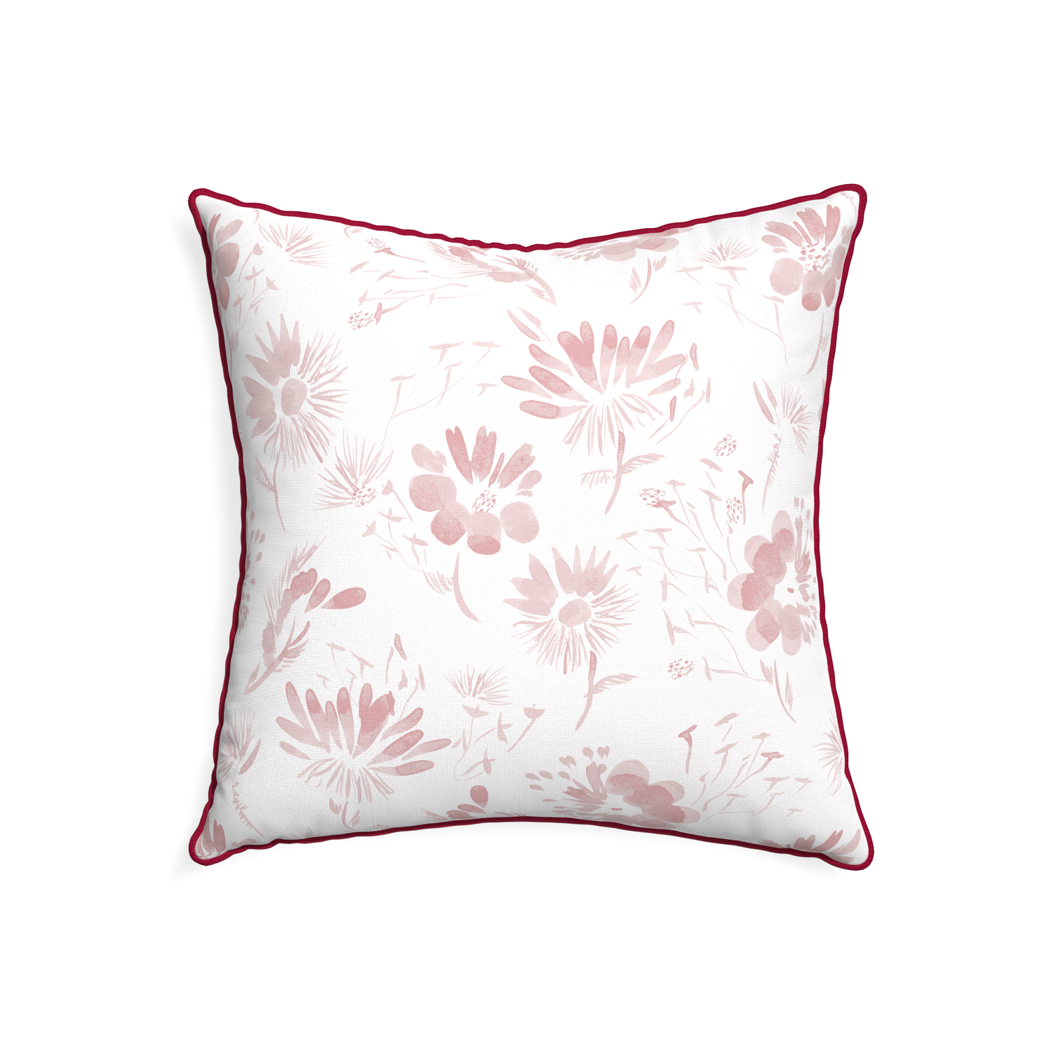 22-square blake custom pink floralpillow with raspberry piping on white background