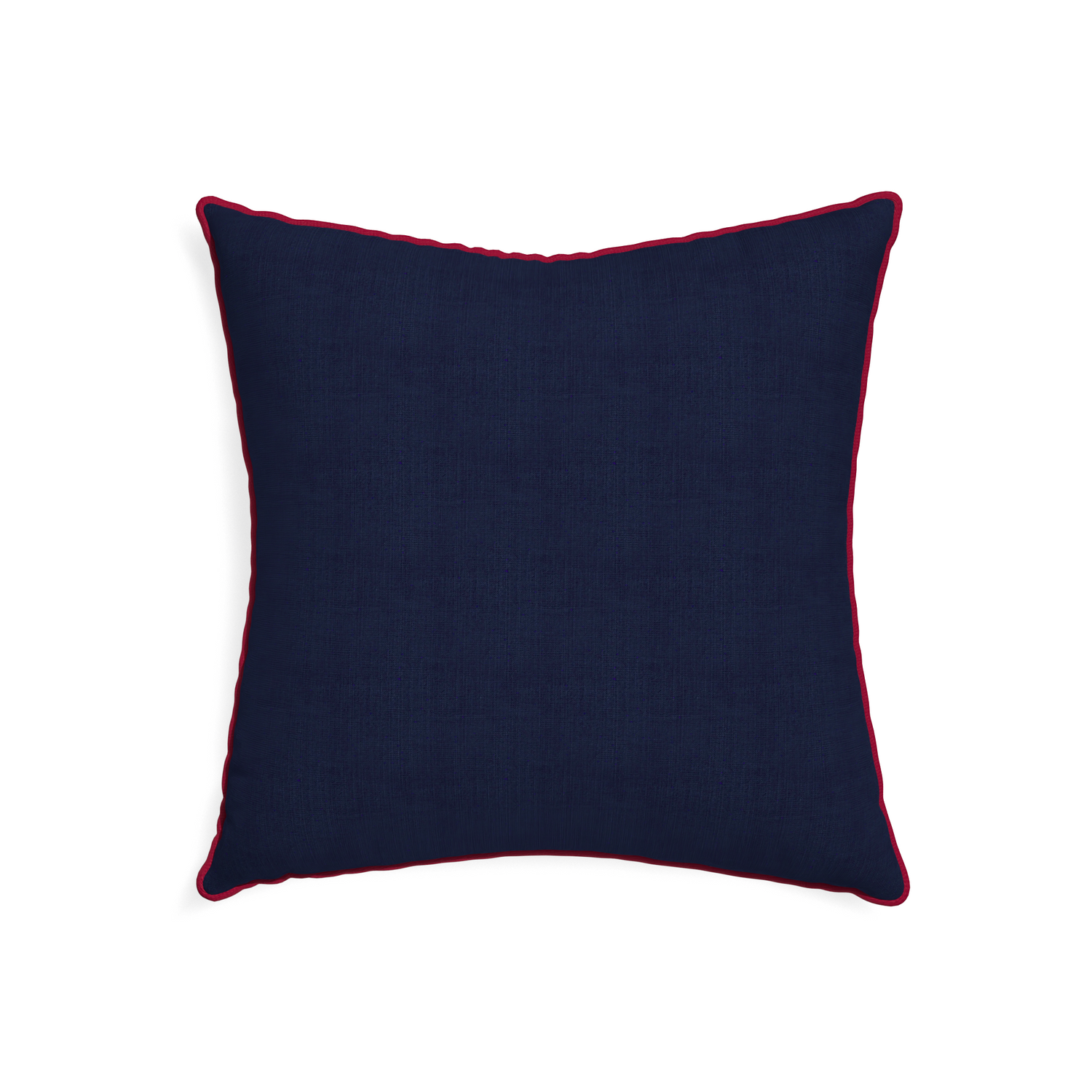 22-square midnight custom pillow with raspberry piping on white background
