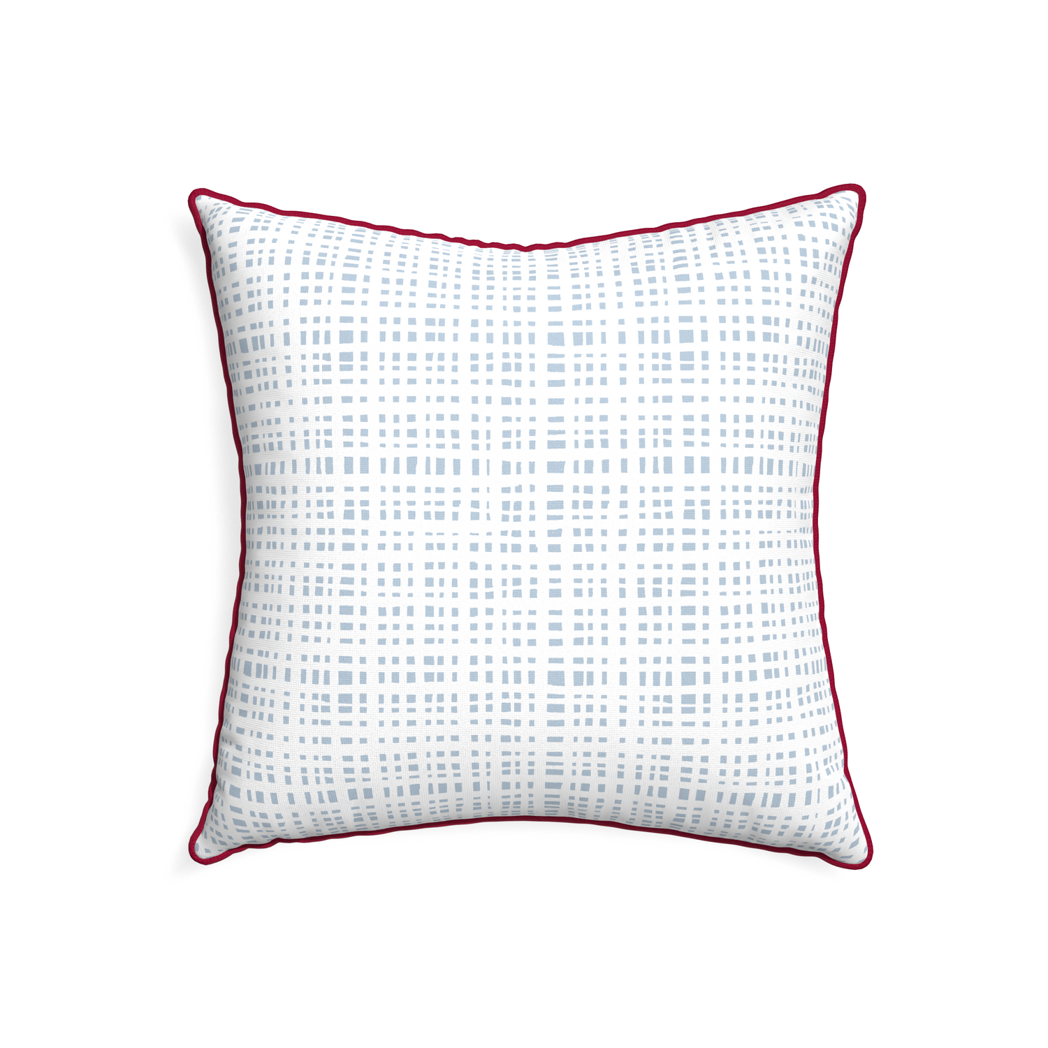 22-square ginger sky custom pillow with raspberry piping on white background
