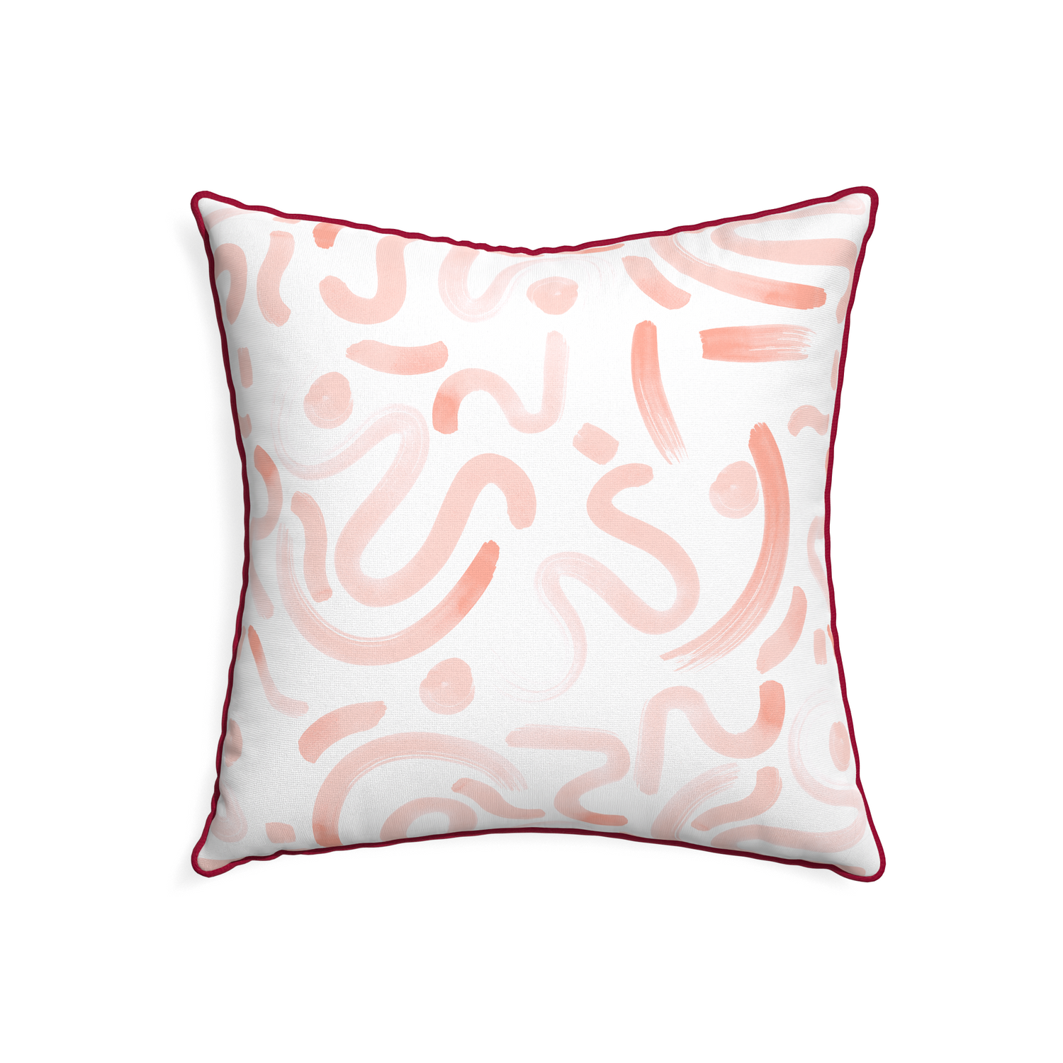 22-square hockney pink custom pink graphicpillow with raspberry piping on white background