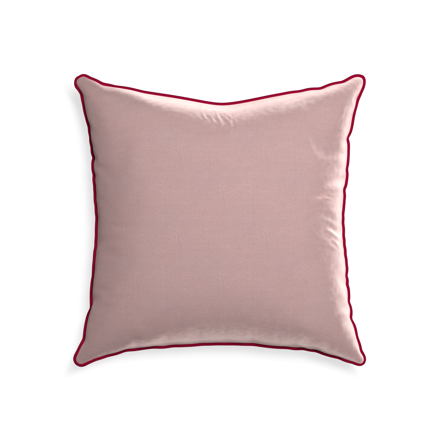 square mauve velvet pillow with dark red piping