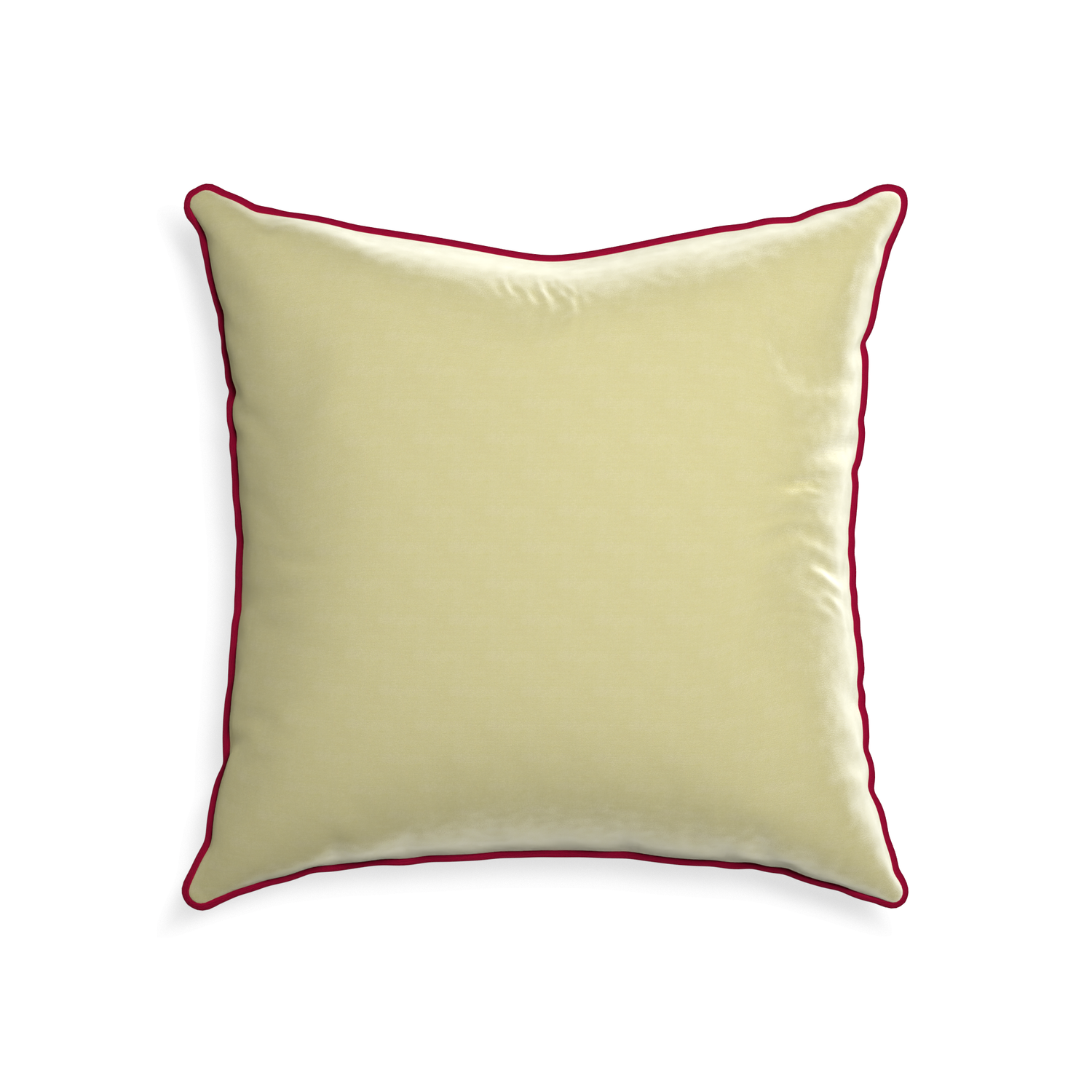 22-square pear velvet custom pillow with raspberry piping on white background
