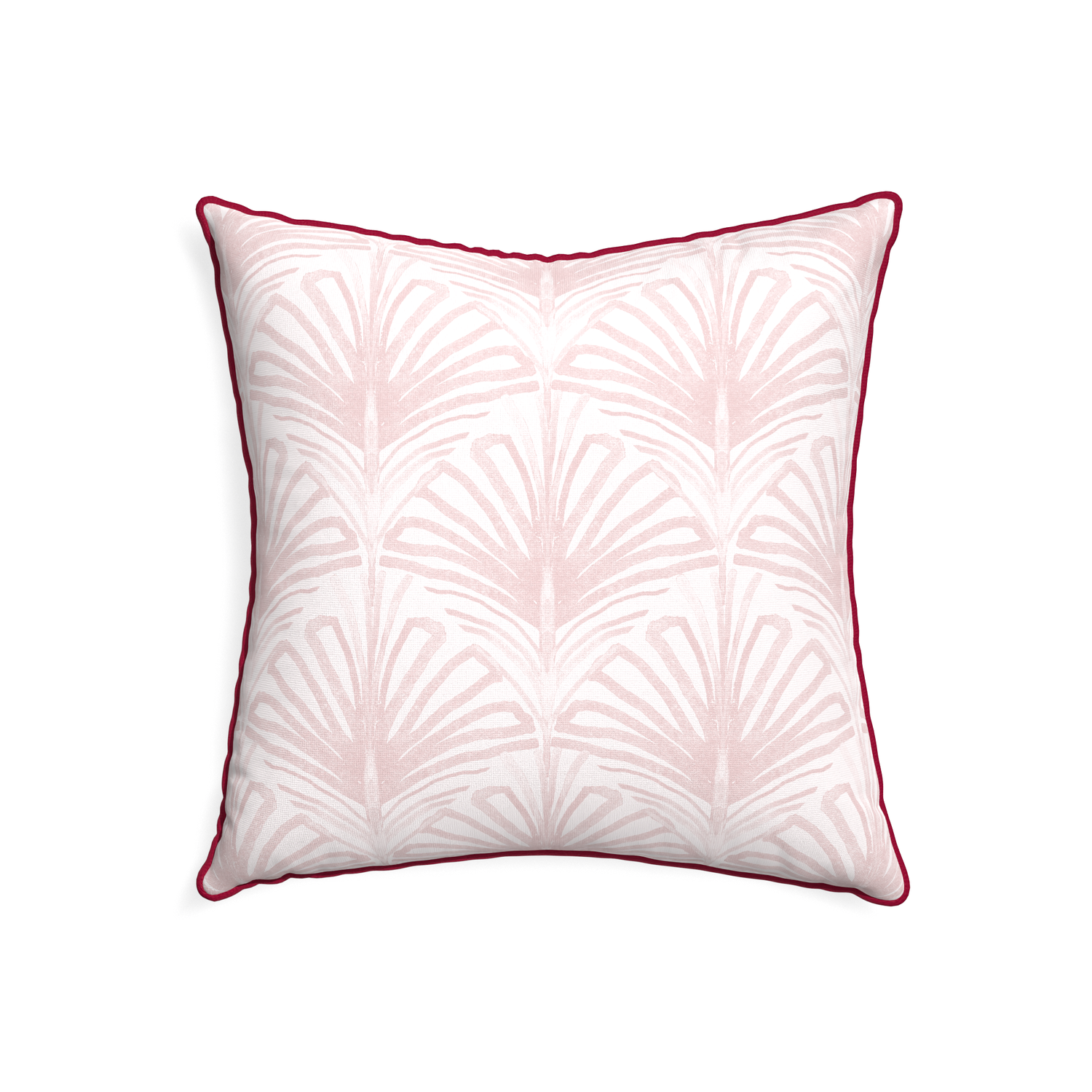 22-square suzy rose custom pillow with raspberry piping on white background