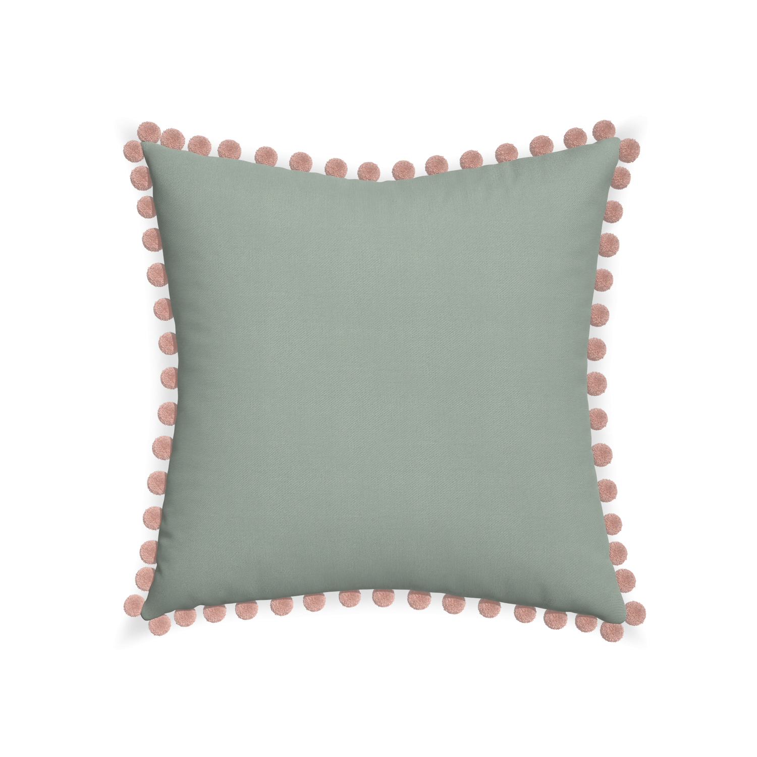 22-square sage custom sage green cottonpillow with rose pom pom on white background