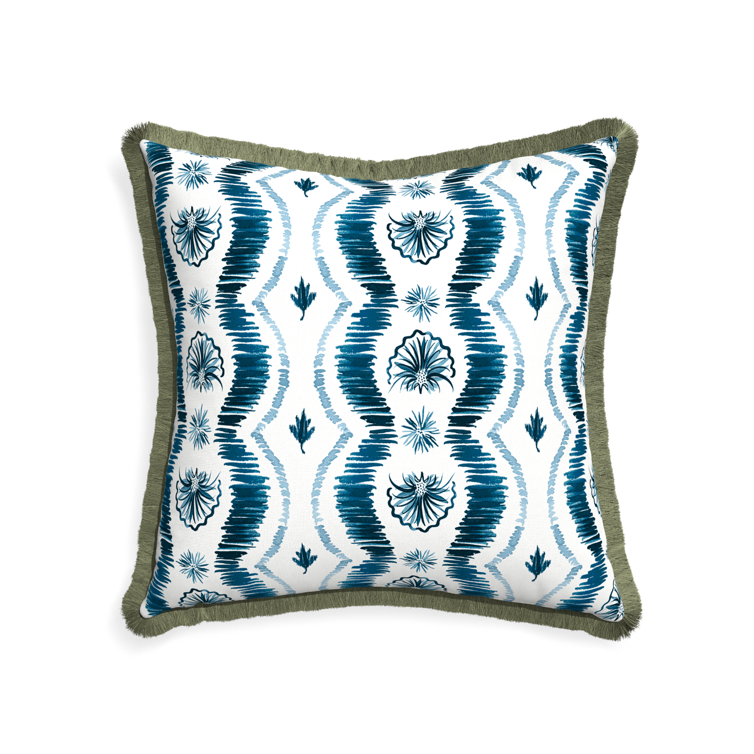 22-square alice custom pillow with sage fringe on white background