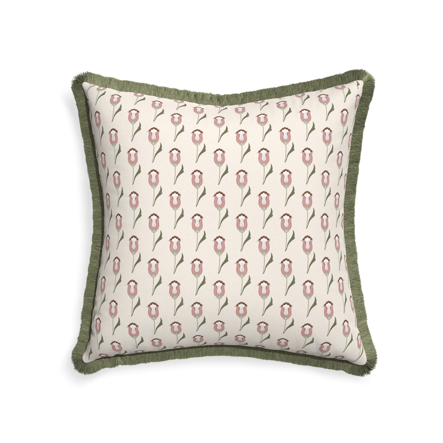 22-square annabelle orchid custom pink tulippillow with sage fringe on white background