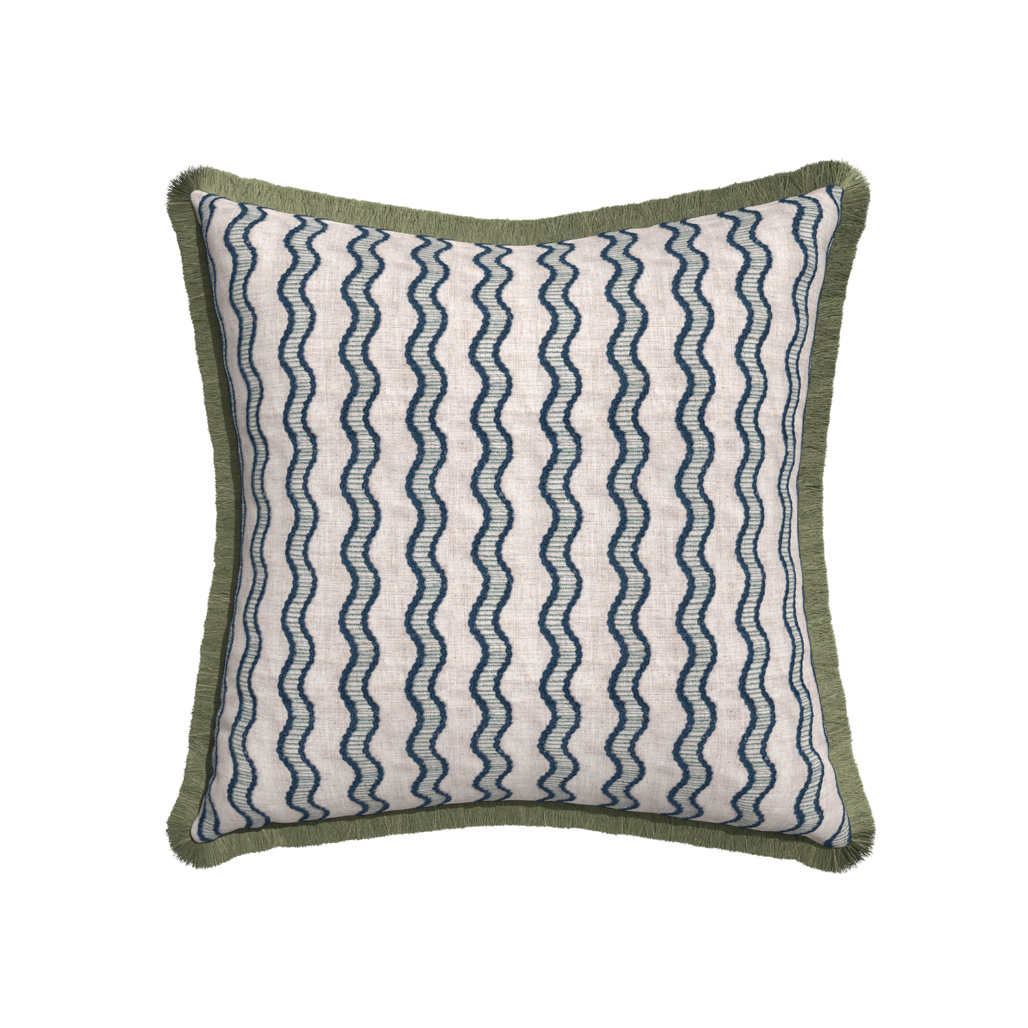 22-square beatrice custom embroidered wavepillow with sage fringe on white background