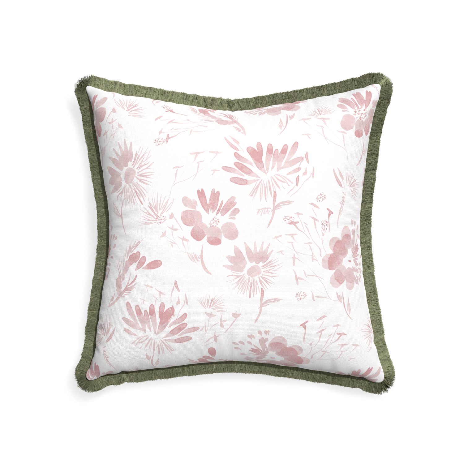 22-square blake custom pillow with sage fringe on white background