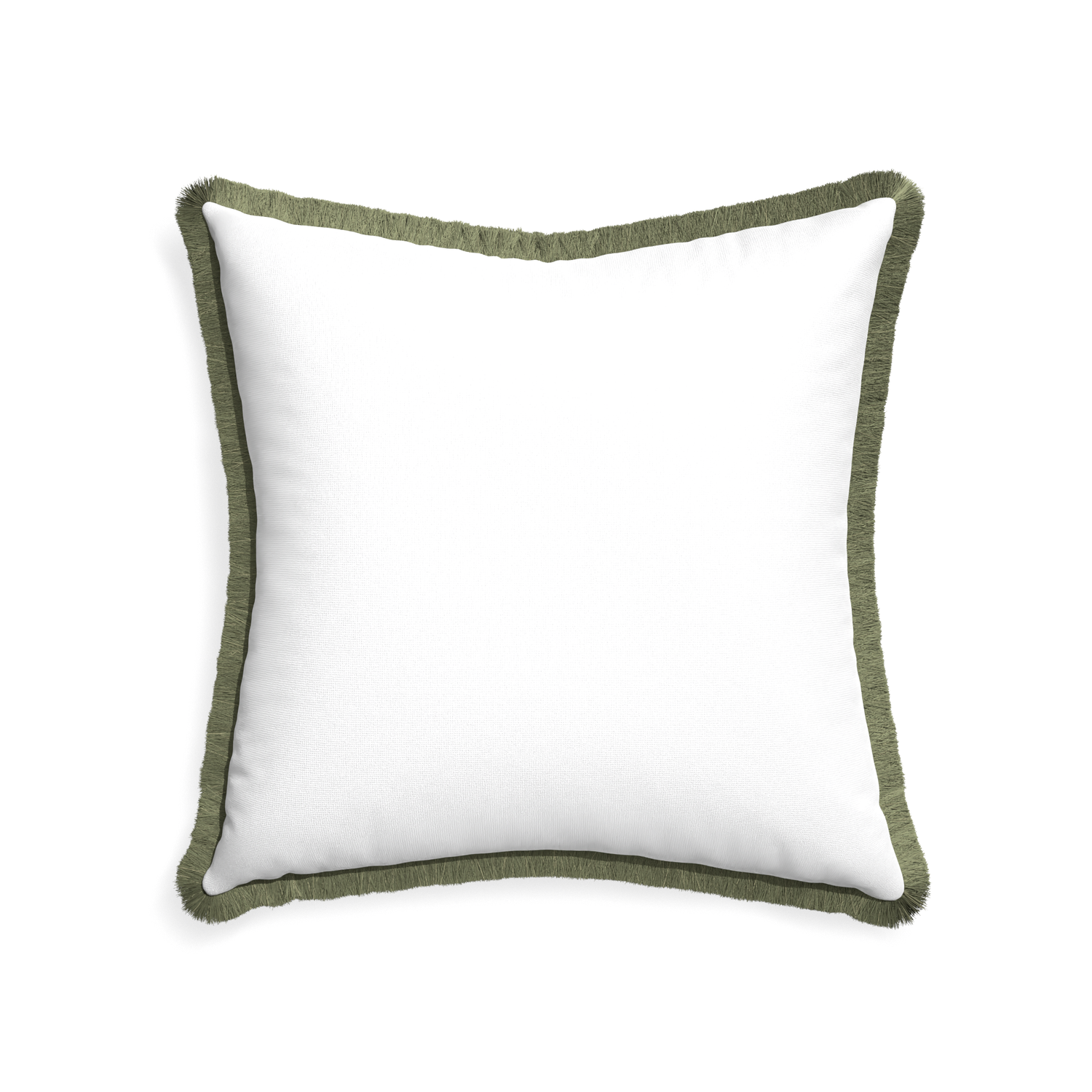 22-square snow custom pillow with sage fringe on white background