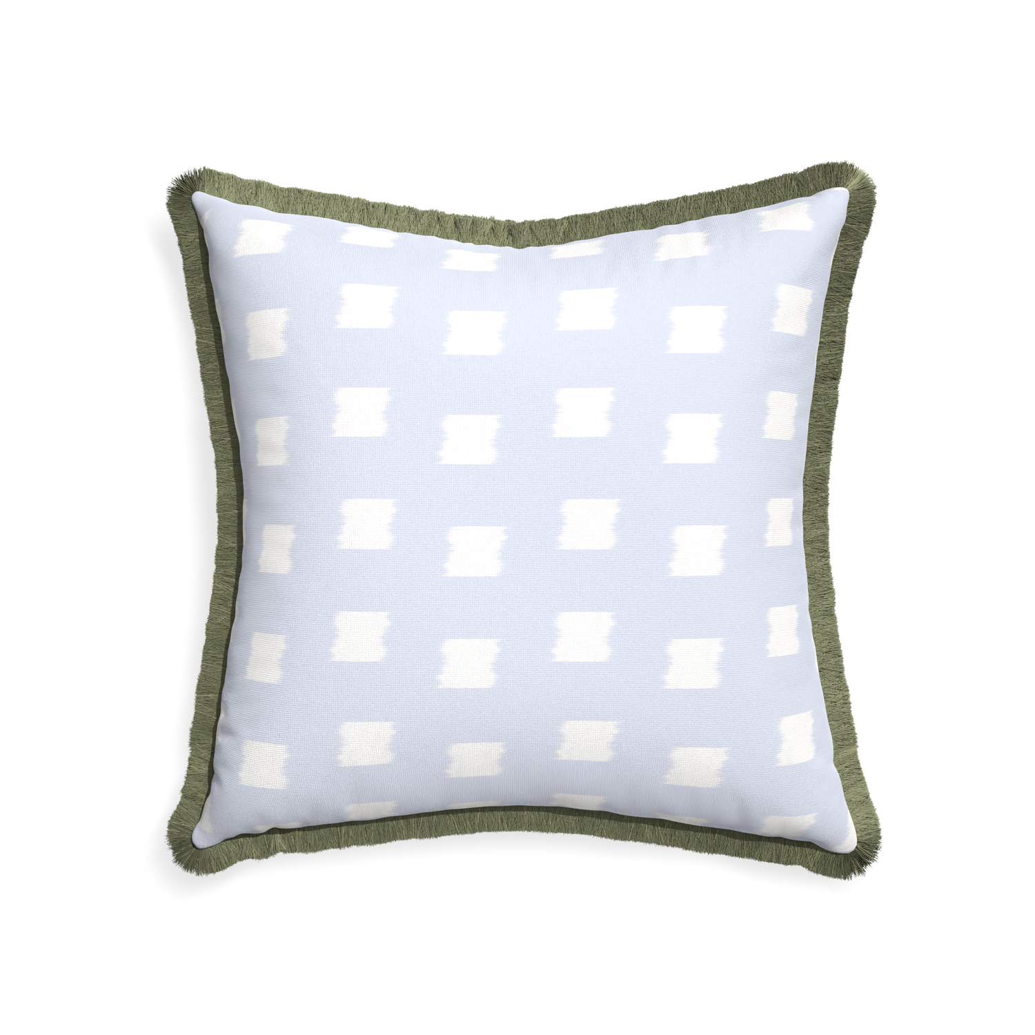 22-square denton custom pillow with sage fringe on white background