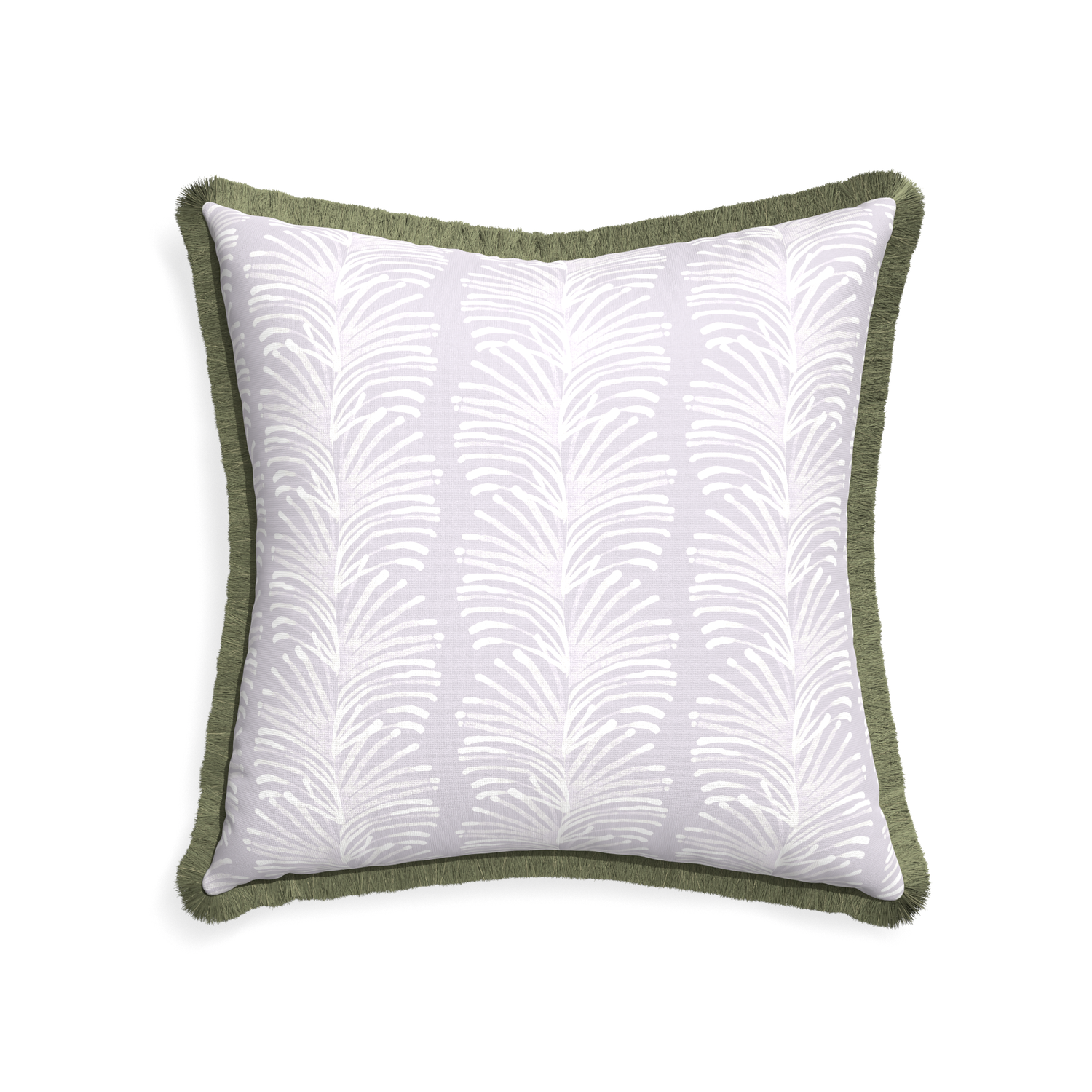22-square emma lavender custom pillow with sage fringe on white background