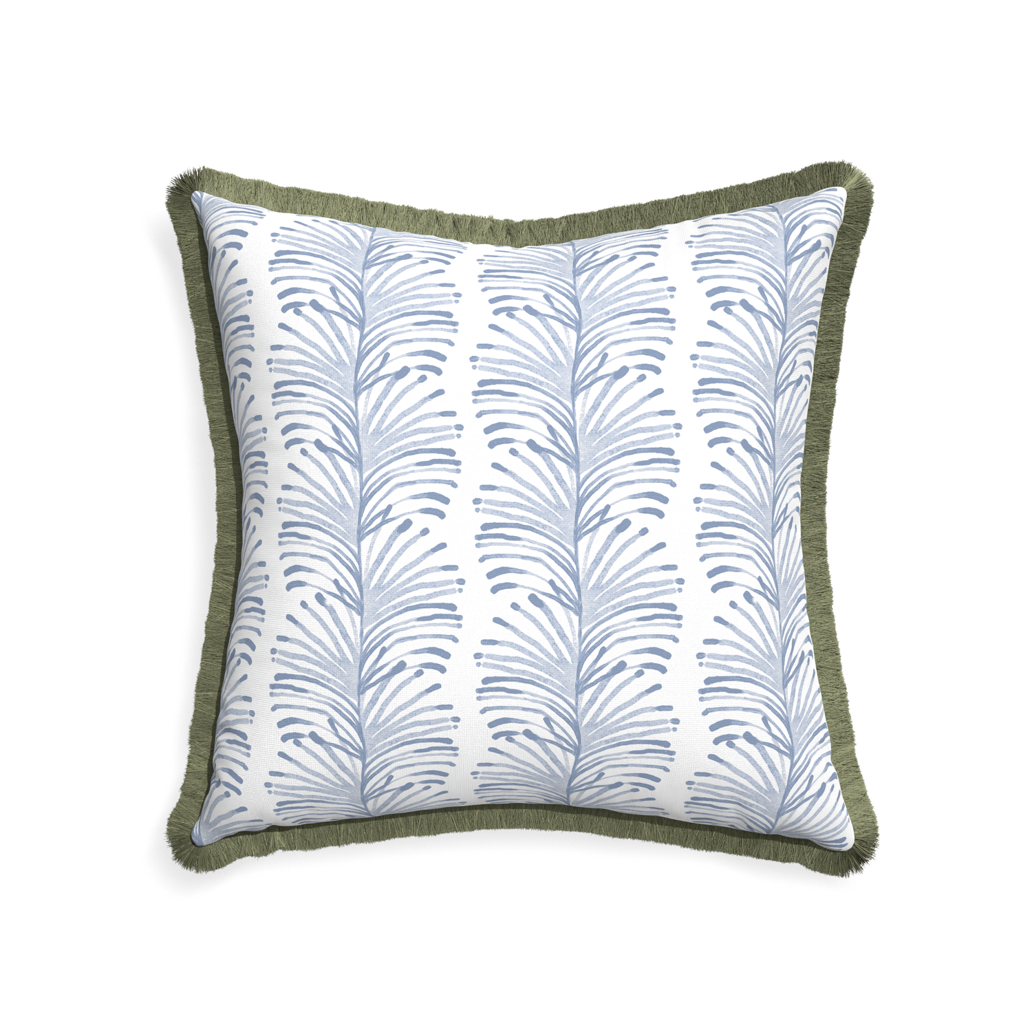 22-square emma sky custom pillow with sage fringe on white background