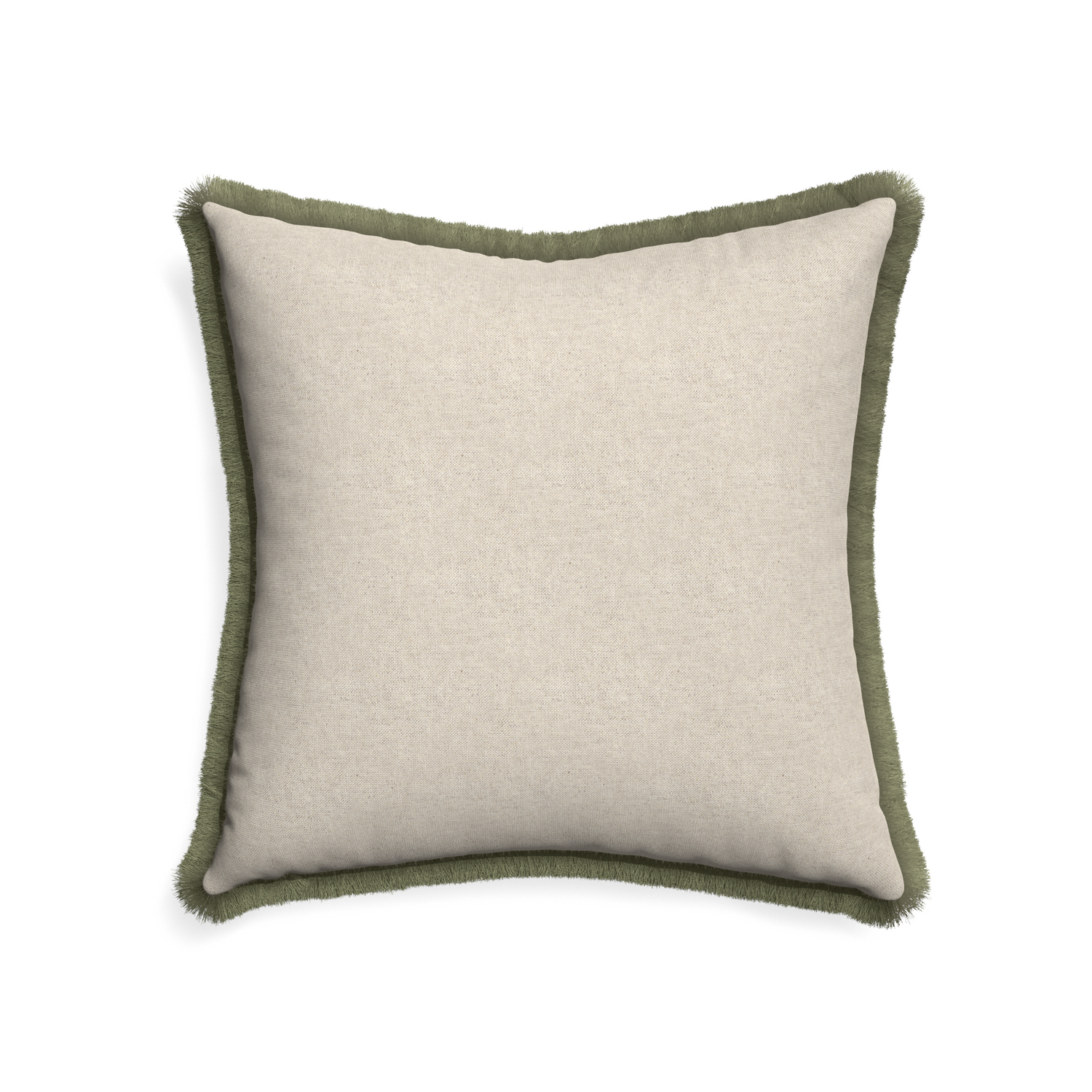 22-square oat custom light brownpillow with sage fringe on white background
