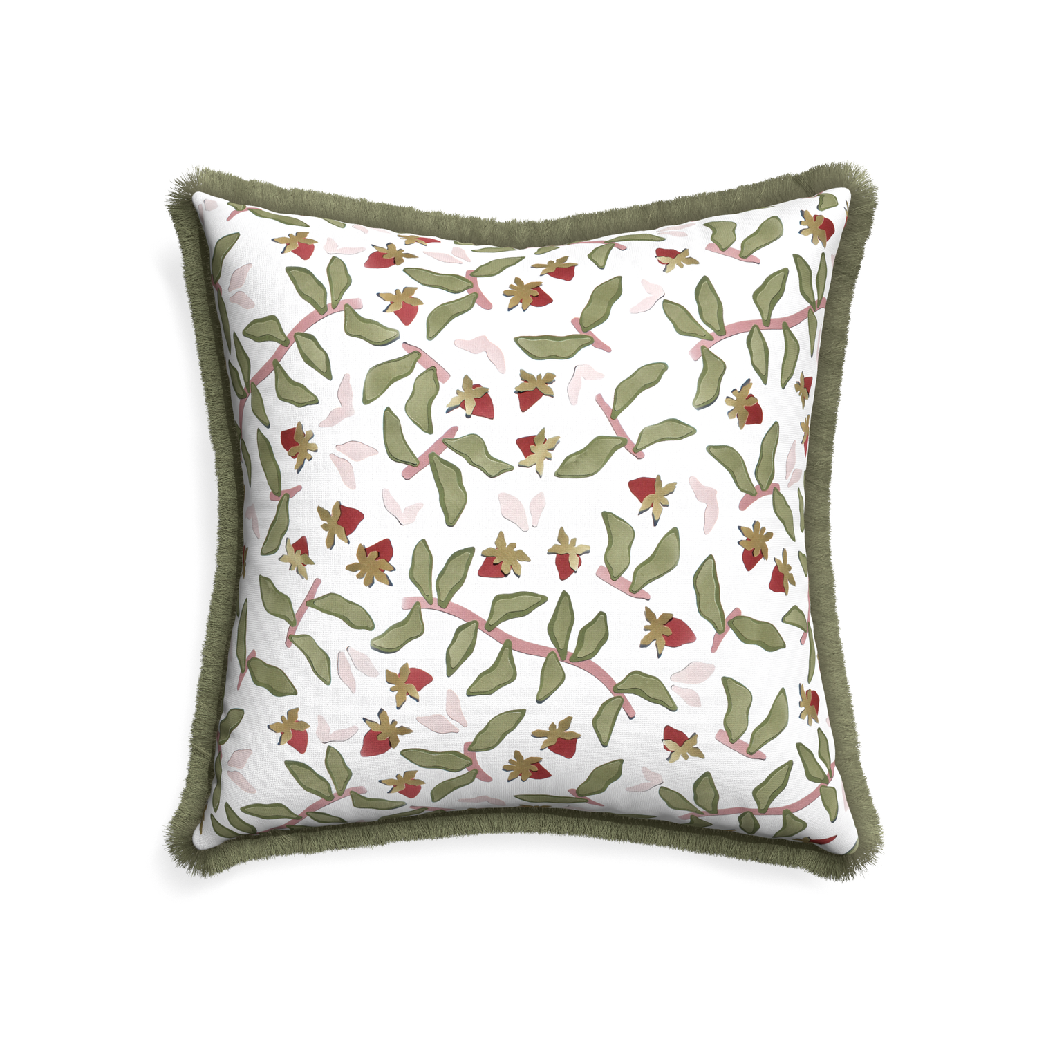 22-square nellie custom pillow with sage fringe on white background