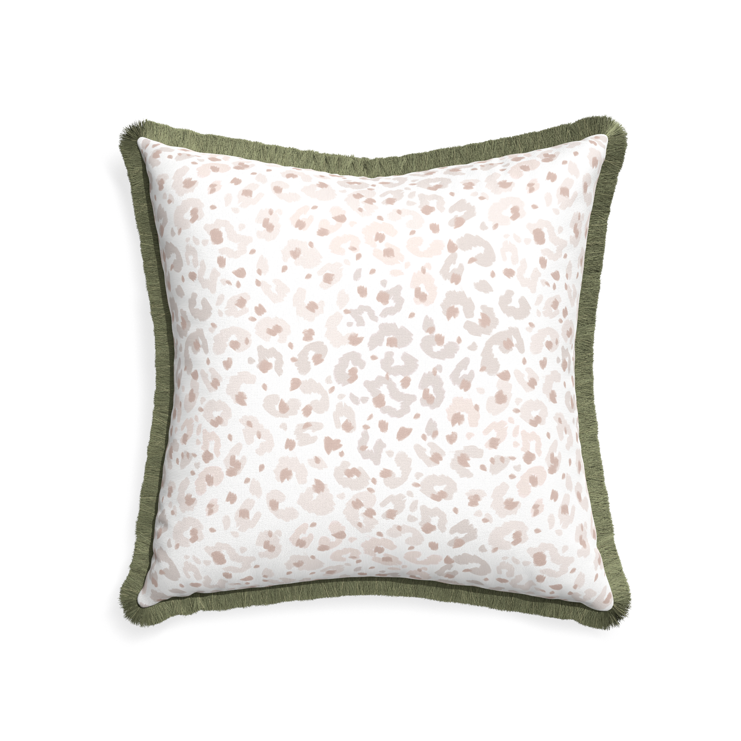 22-square rosie custom pillow with sage fringe on white background