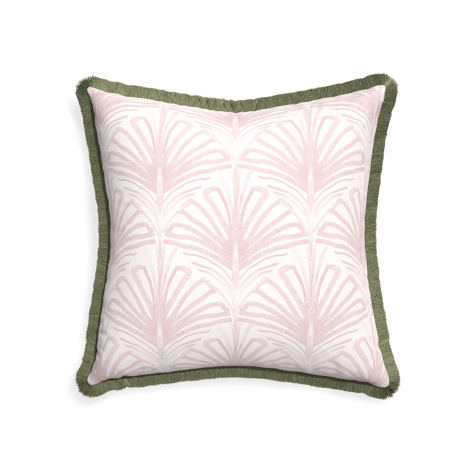 22-square suzy rose custom rose pink palmpillow with sage fringe on white background