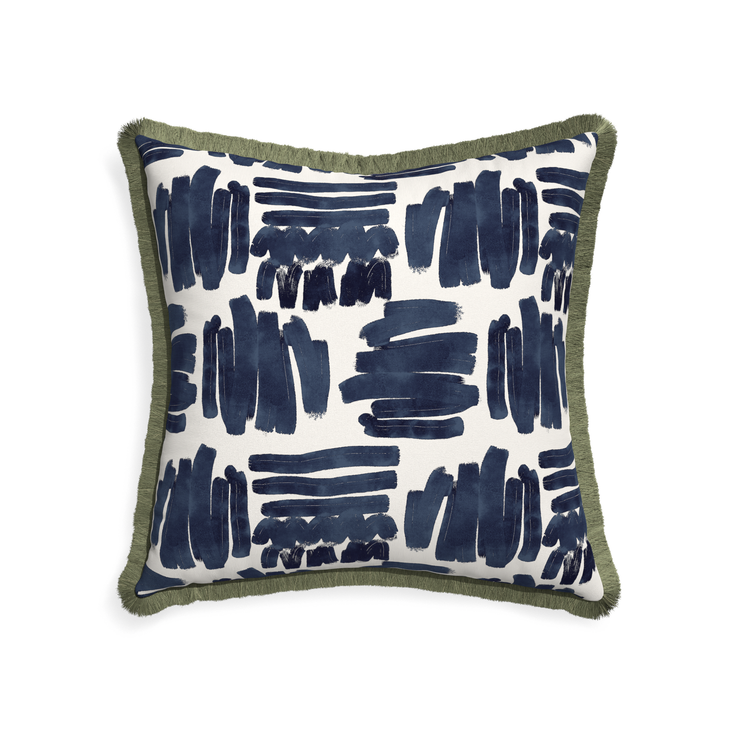 22-square warby custom pillow with sage fringe on white background