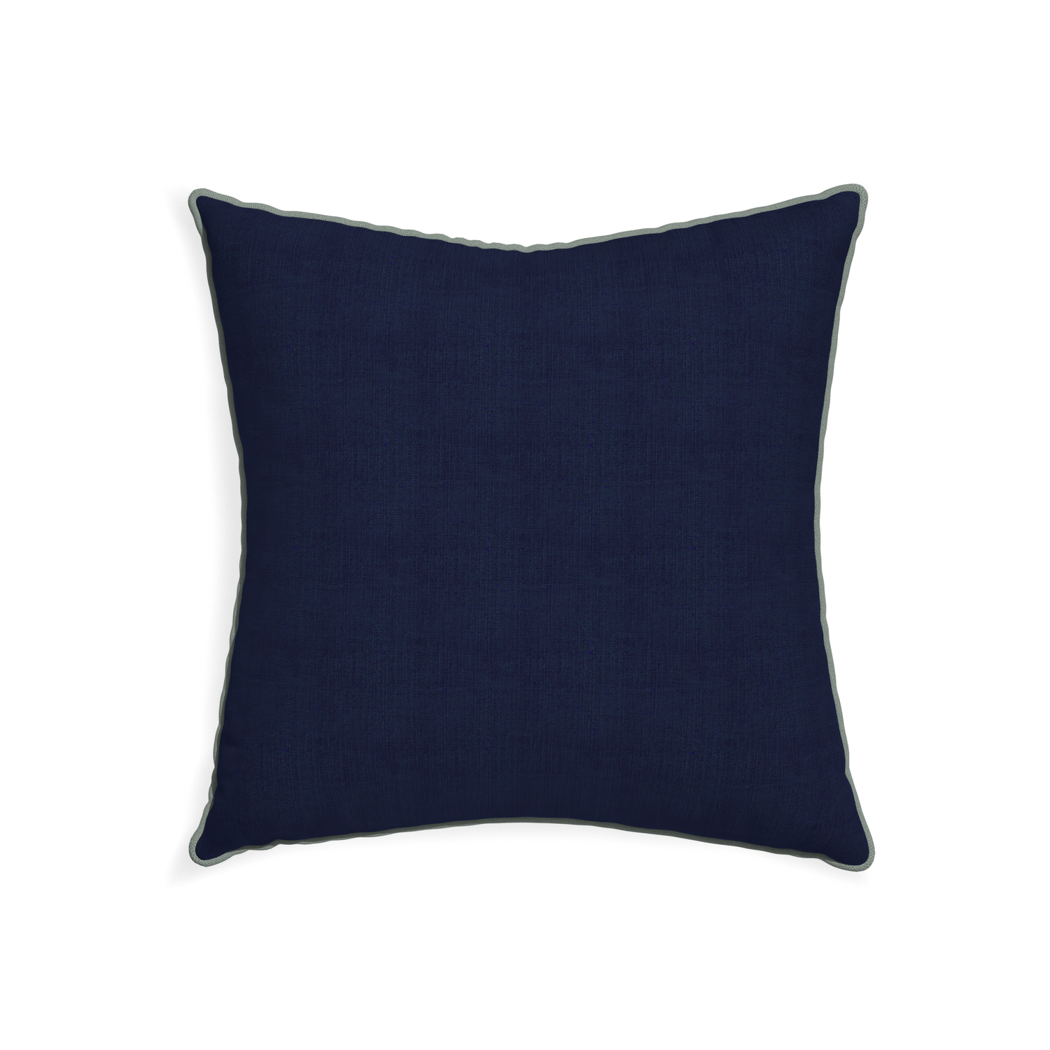 22-square midnight custom navy bluepillow with sage piping on white background