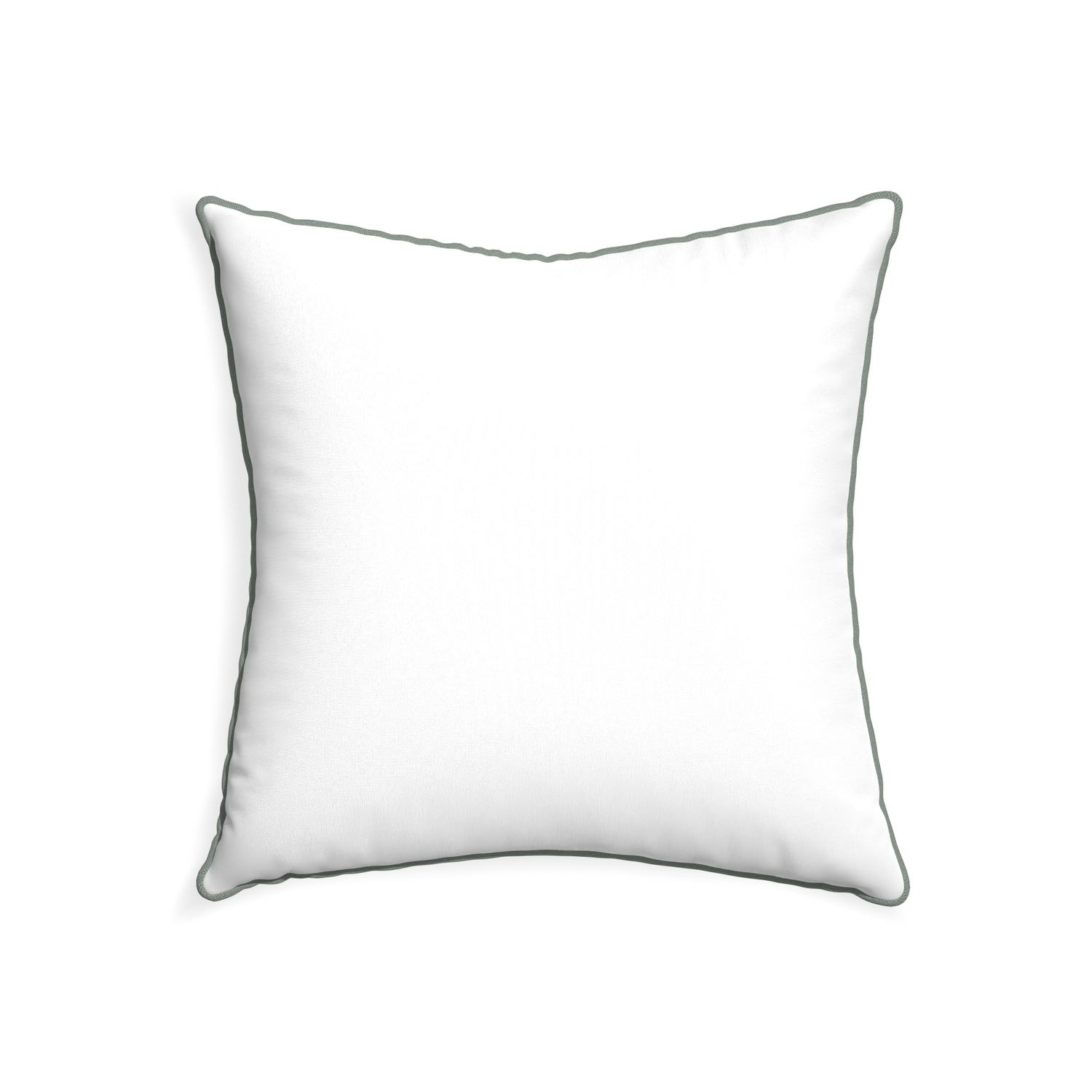 22-square snow custom white cottonpillow with sage piping on white background
