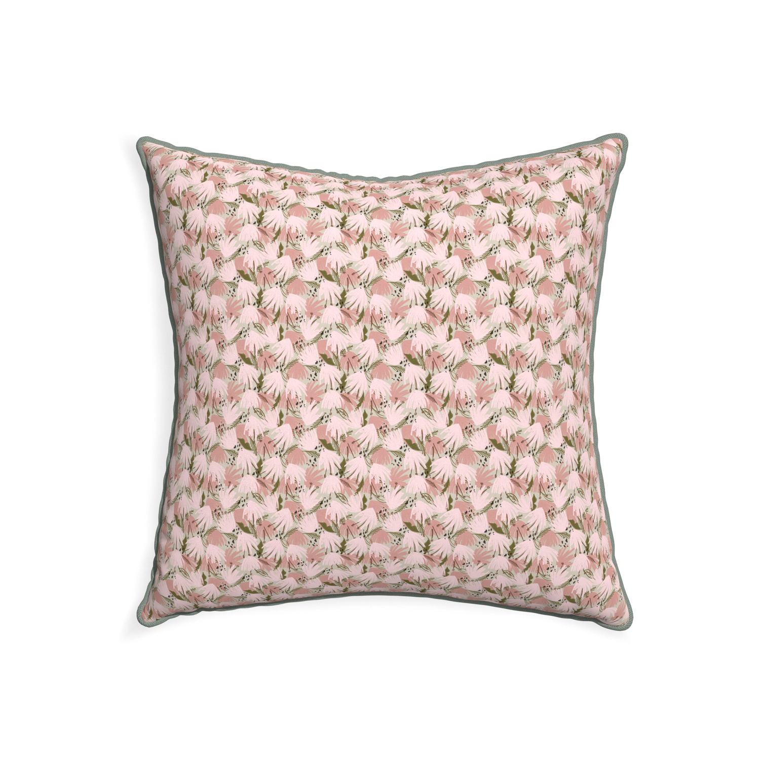 22-square eden pink custom pink floralpillow with sage piping on white background